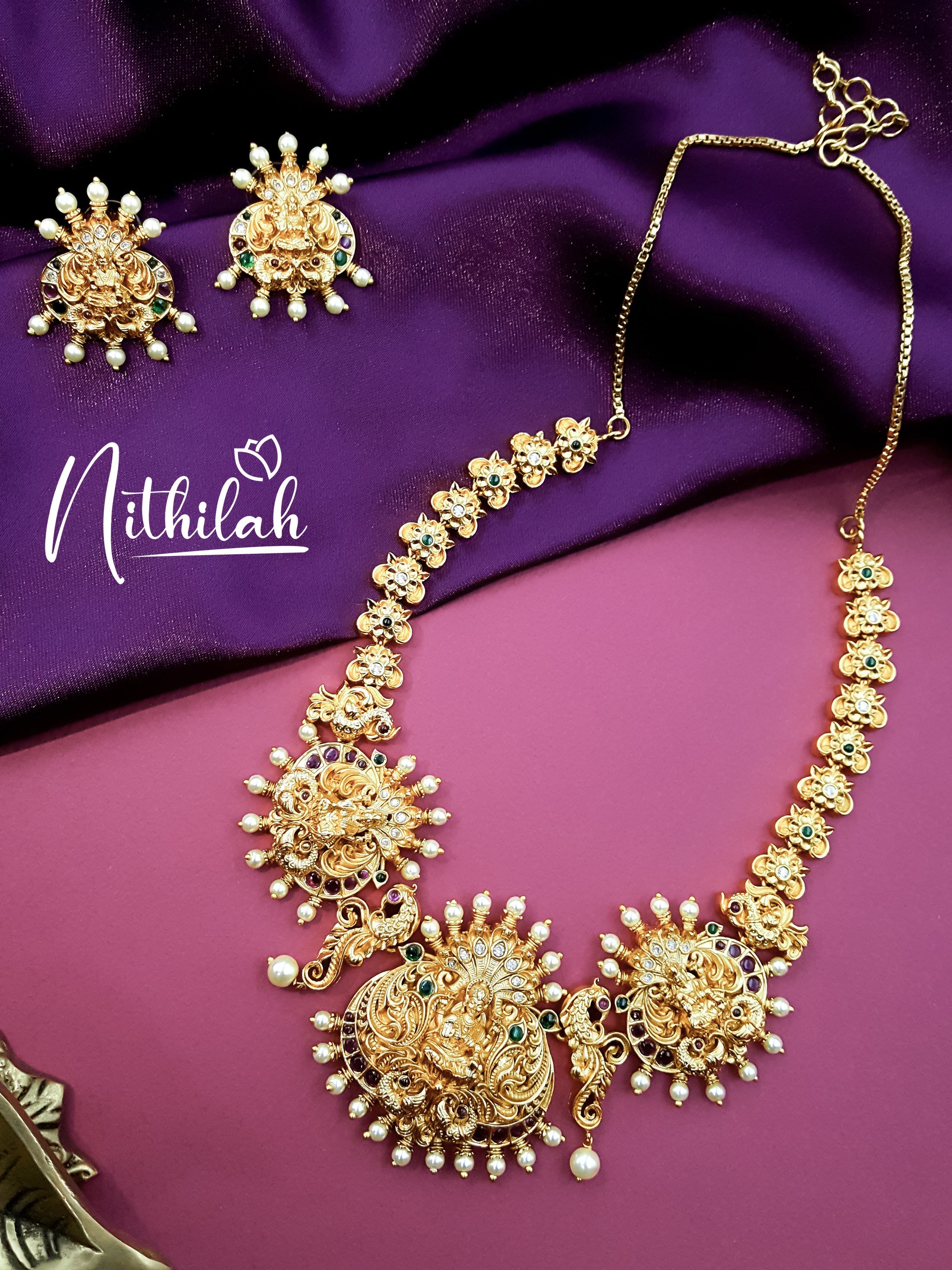 Buy Imitation Jewellery Matte 3 Lakshmis AD Necklace Design Golden NSGN168 Online