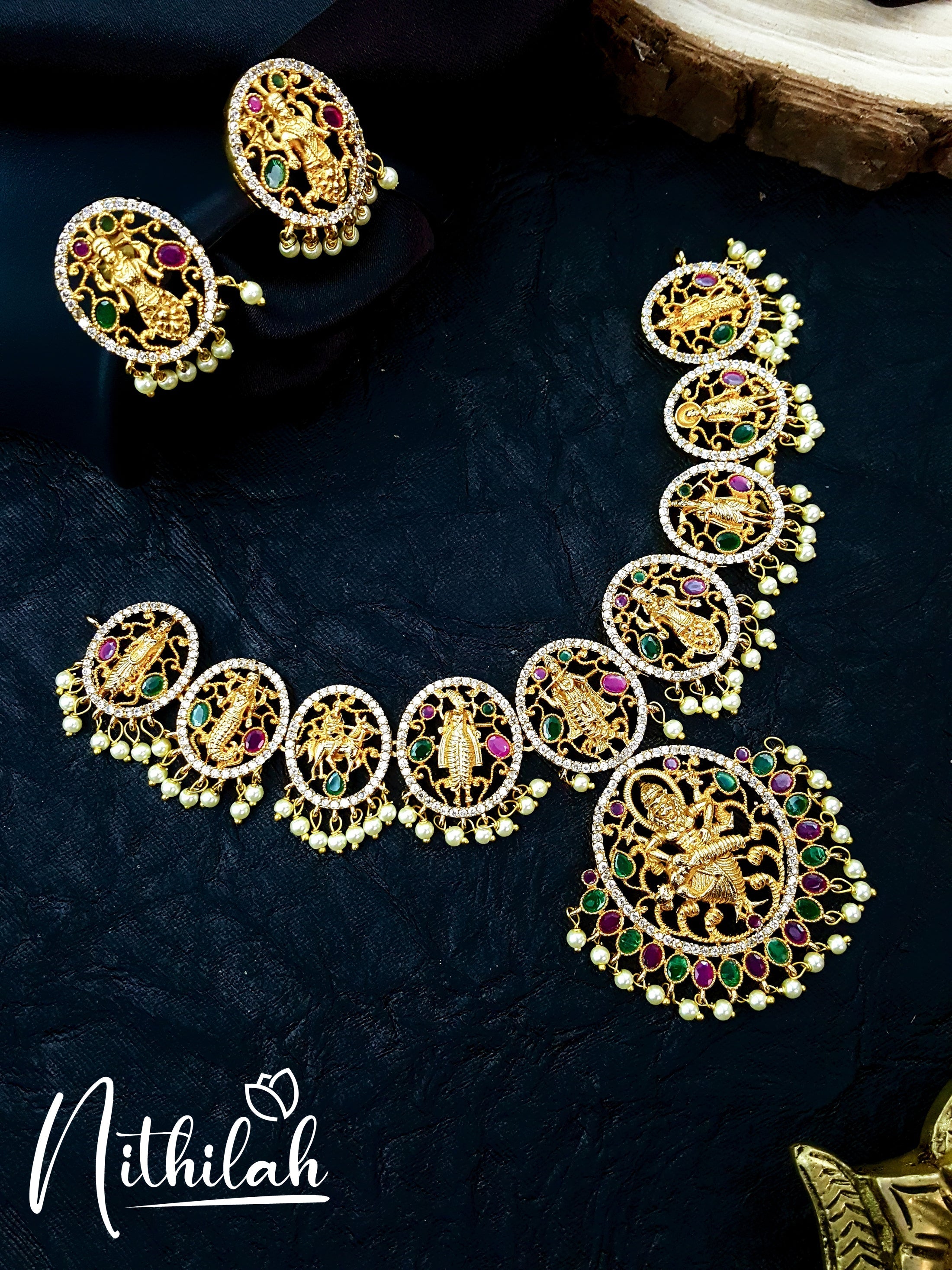 Buy Imitation Jewellery Matte AD Dasavatharam Necklace Set NMSN112 Online