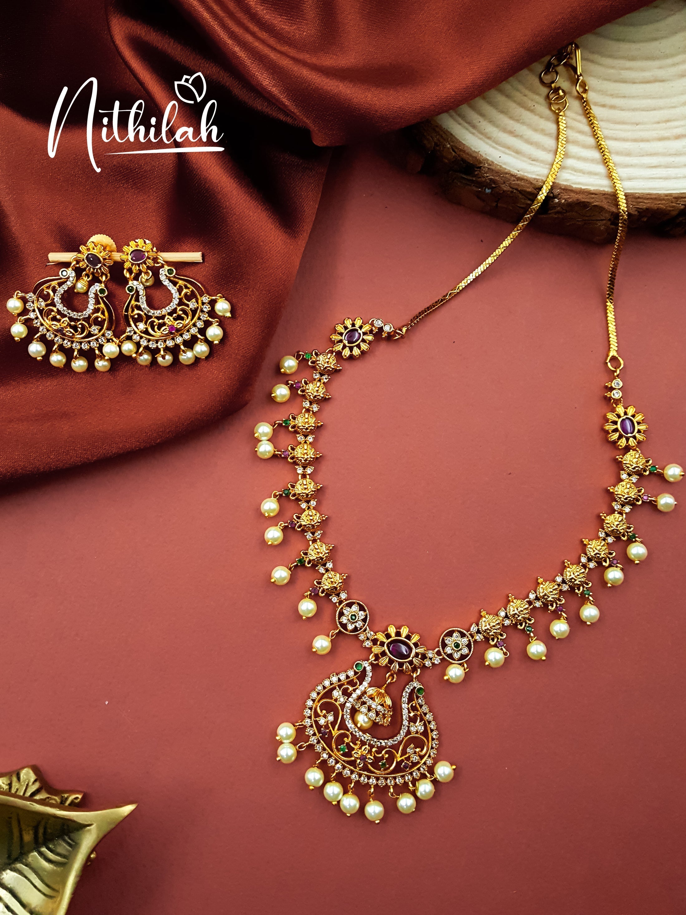 Buy Imitation Jewellery Matte Chandbali AD Necklace Design Golden NPBN105 Online