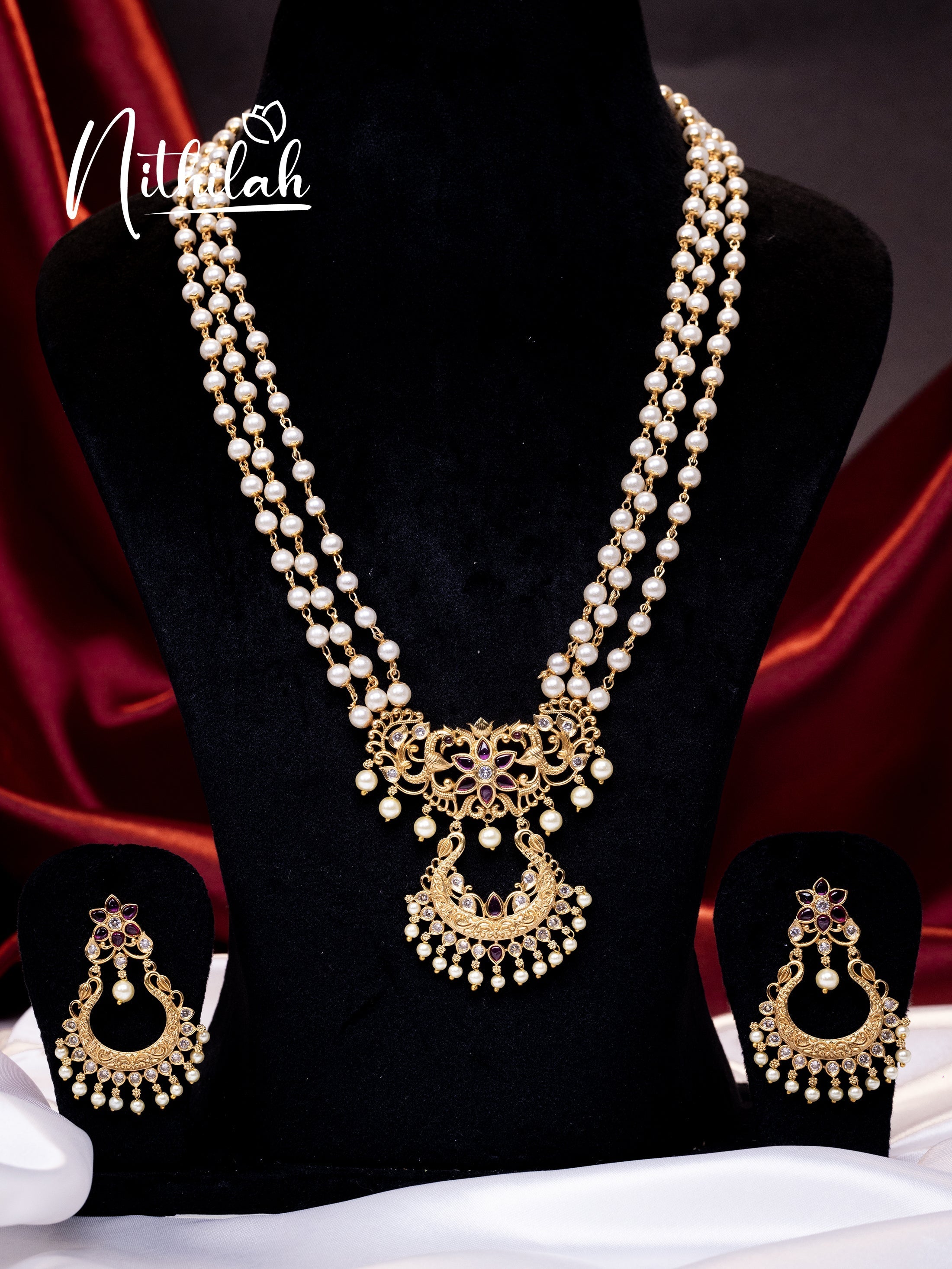 Buy Imitation Jewellery Matte Chandbali Pearl Mala Haram NPFH141 Online