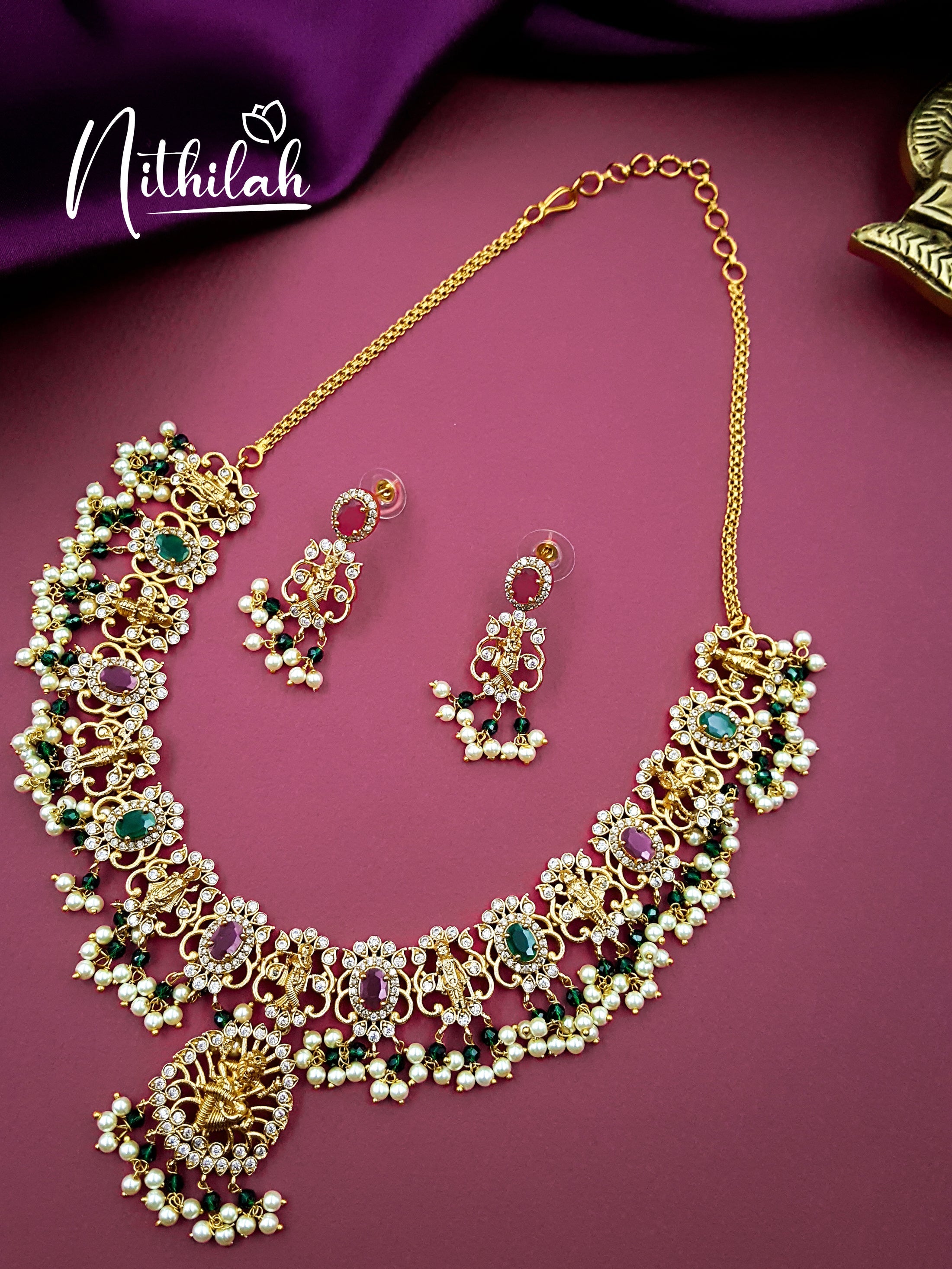 Buy Imitation Jewellery Matte Dasavatharam AD Necklace Design Golden NSGN173 Online
