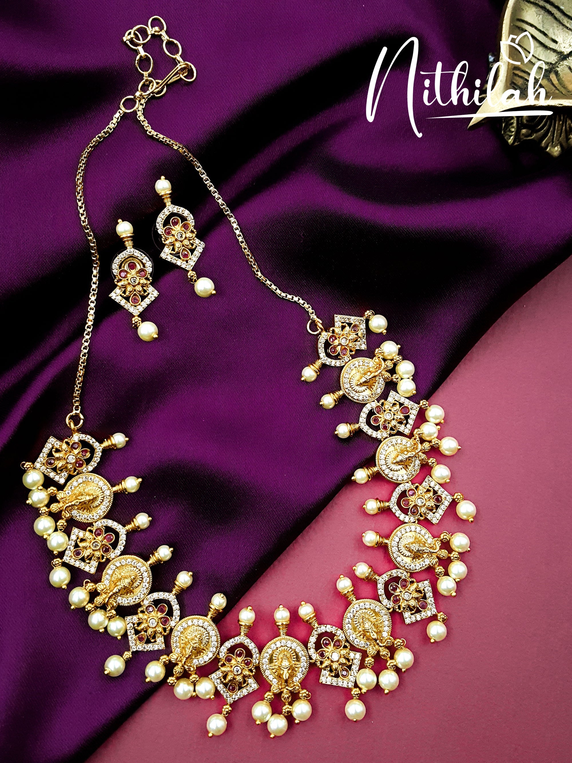 Buy Imitation Jewellery Matte Ganesh Face AD Chocker Necklace Golden NSGN175 Online