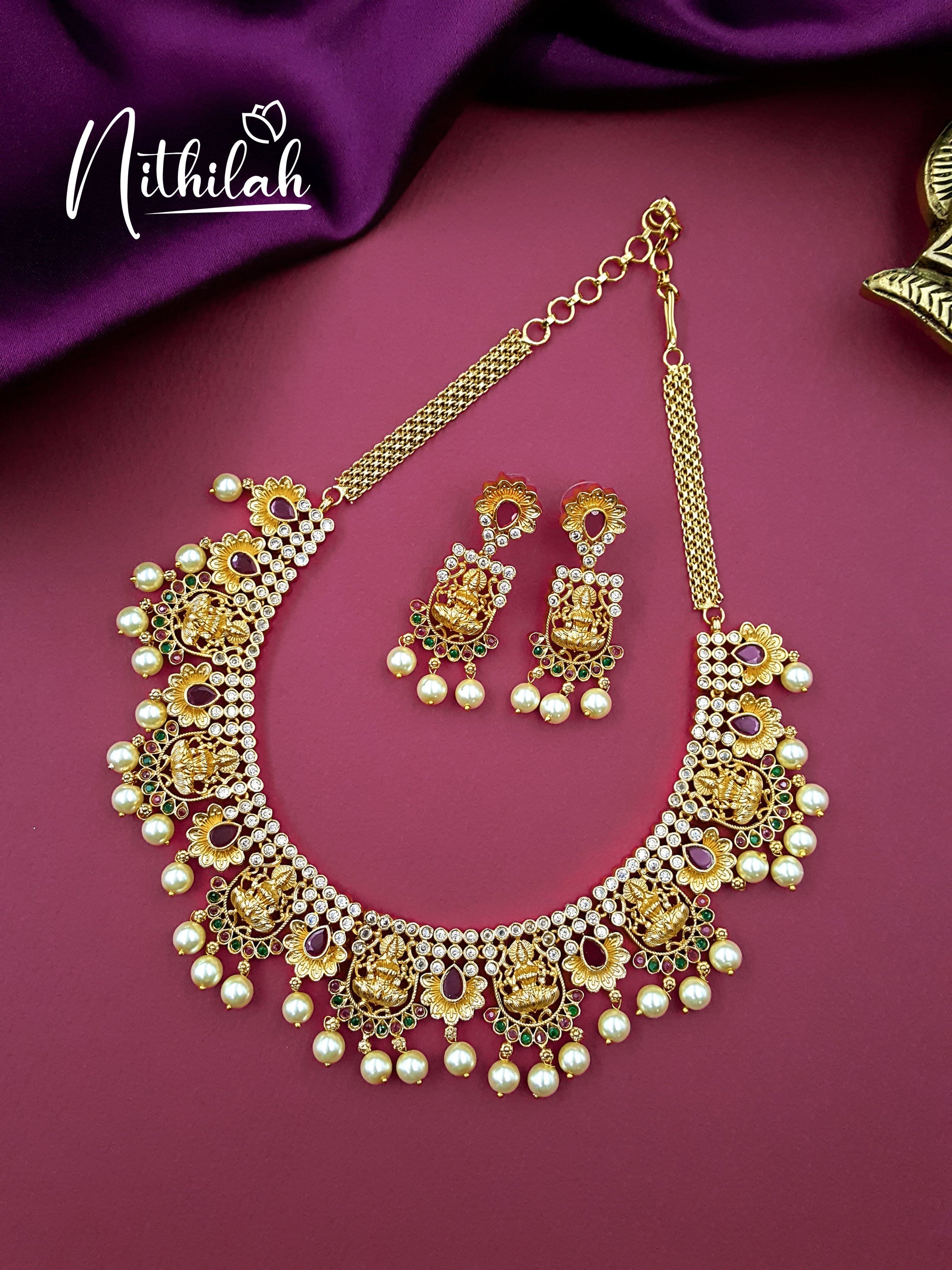 Buy Imitation Jewellery Matte Lakshmi AD Chocker Necklace Golden NSGN171 Online