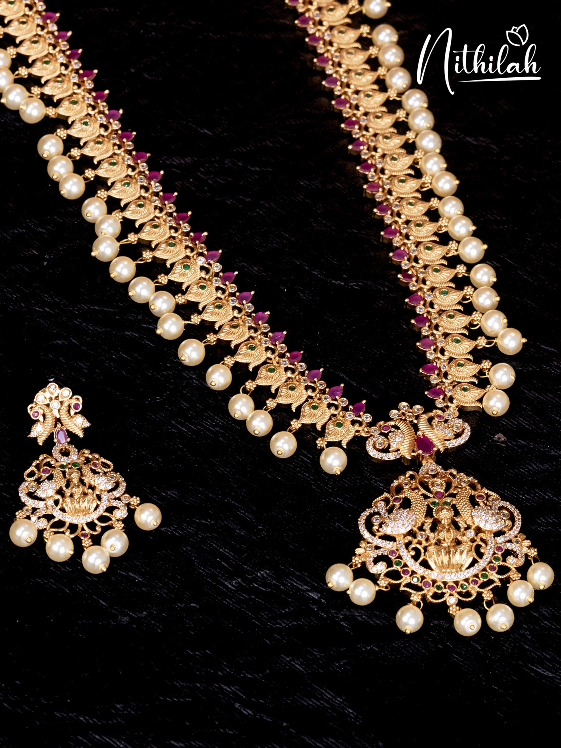 Matte Lakshmi Haram with Pearls 1