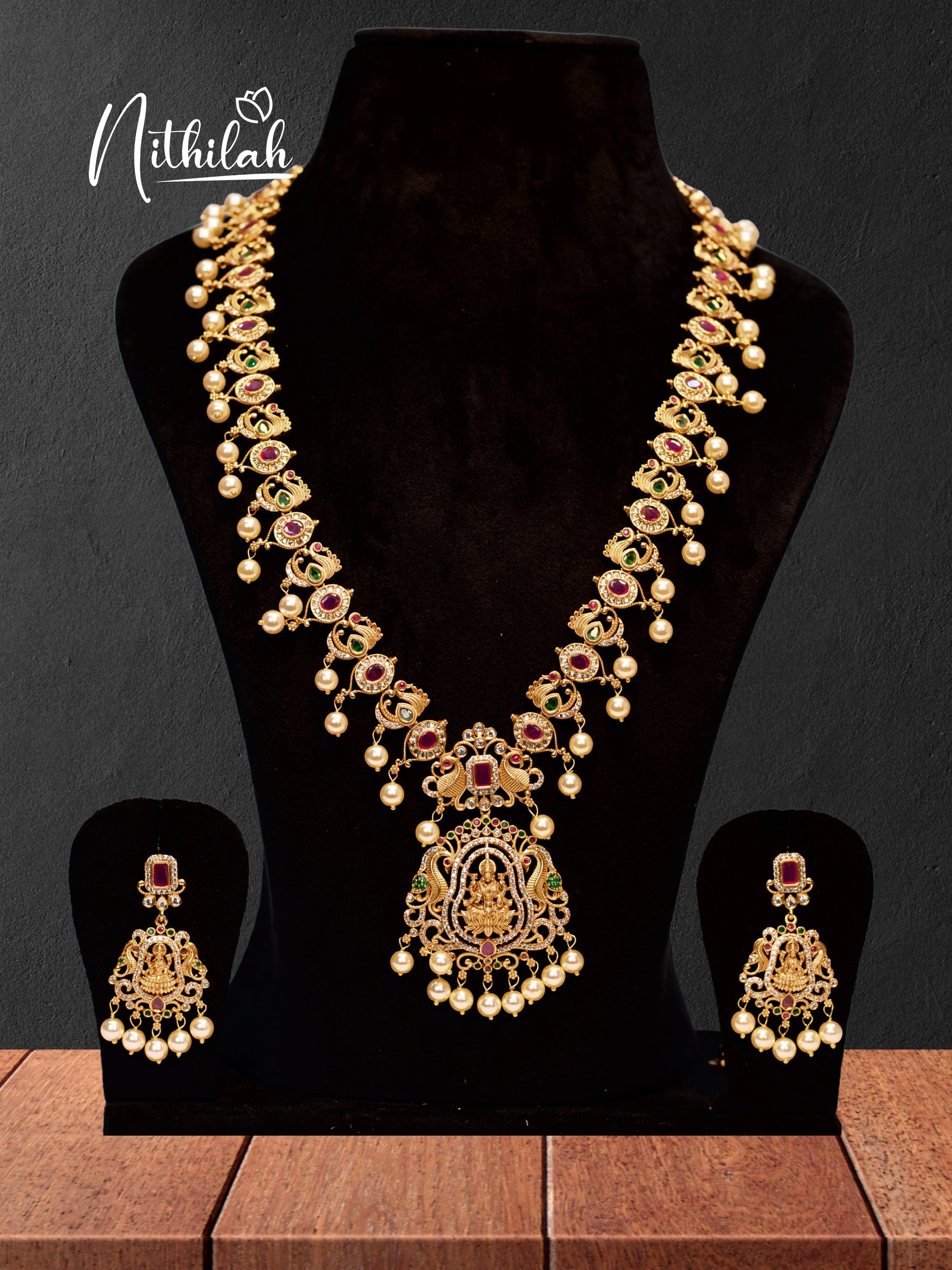 Buy Imitation Jewellery Matte Lakshmi Peacock AD Long Haram NMSH141 Online
