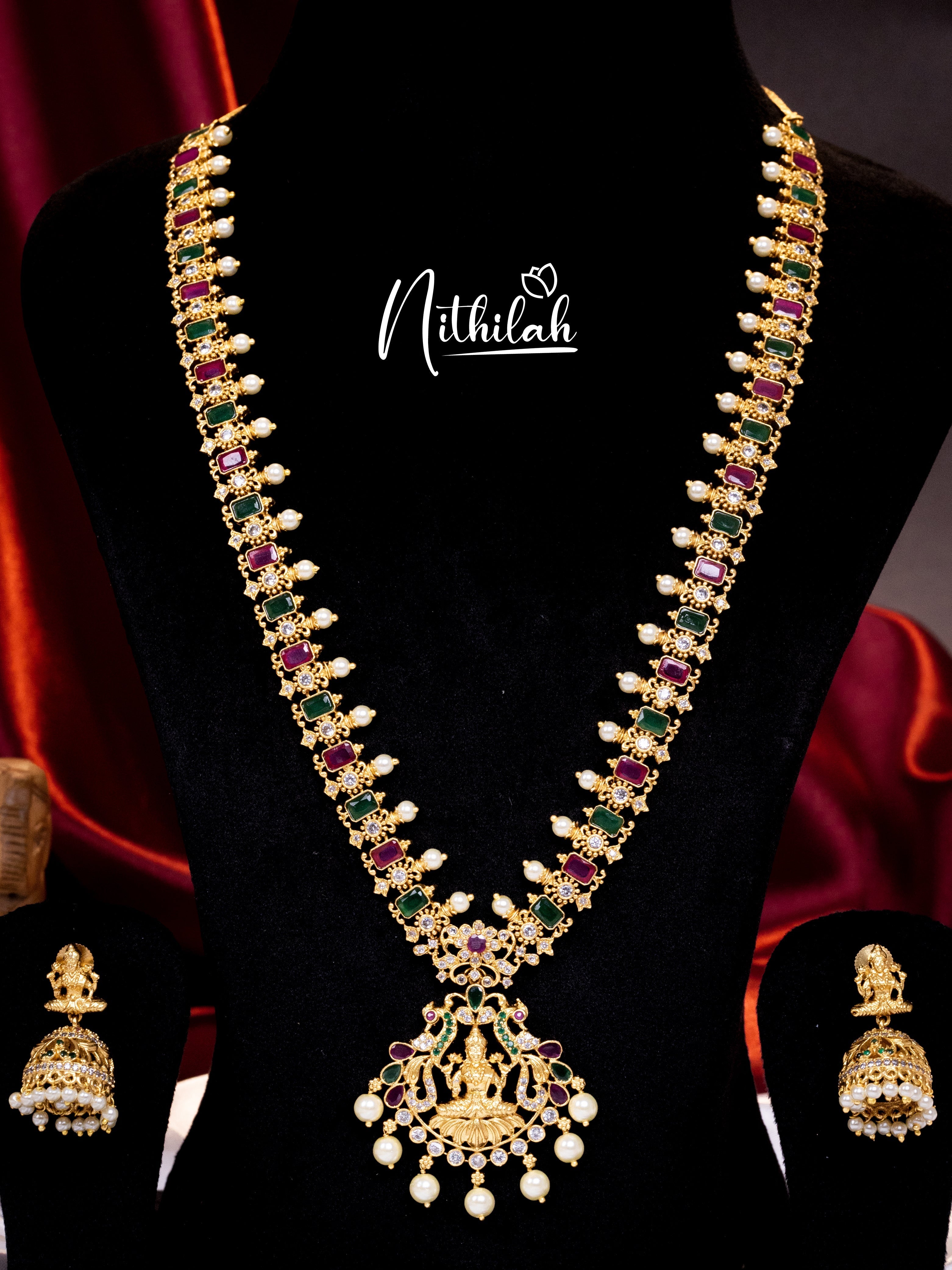 Buy Imitation Jewellery Matte Multistone Lakshmi Haram with Pearls NPBH106 Online