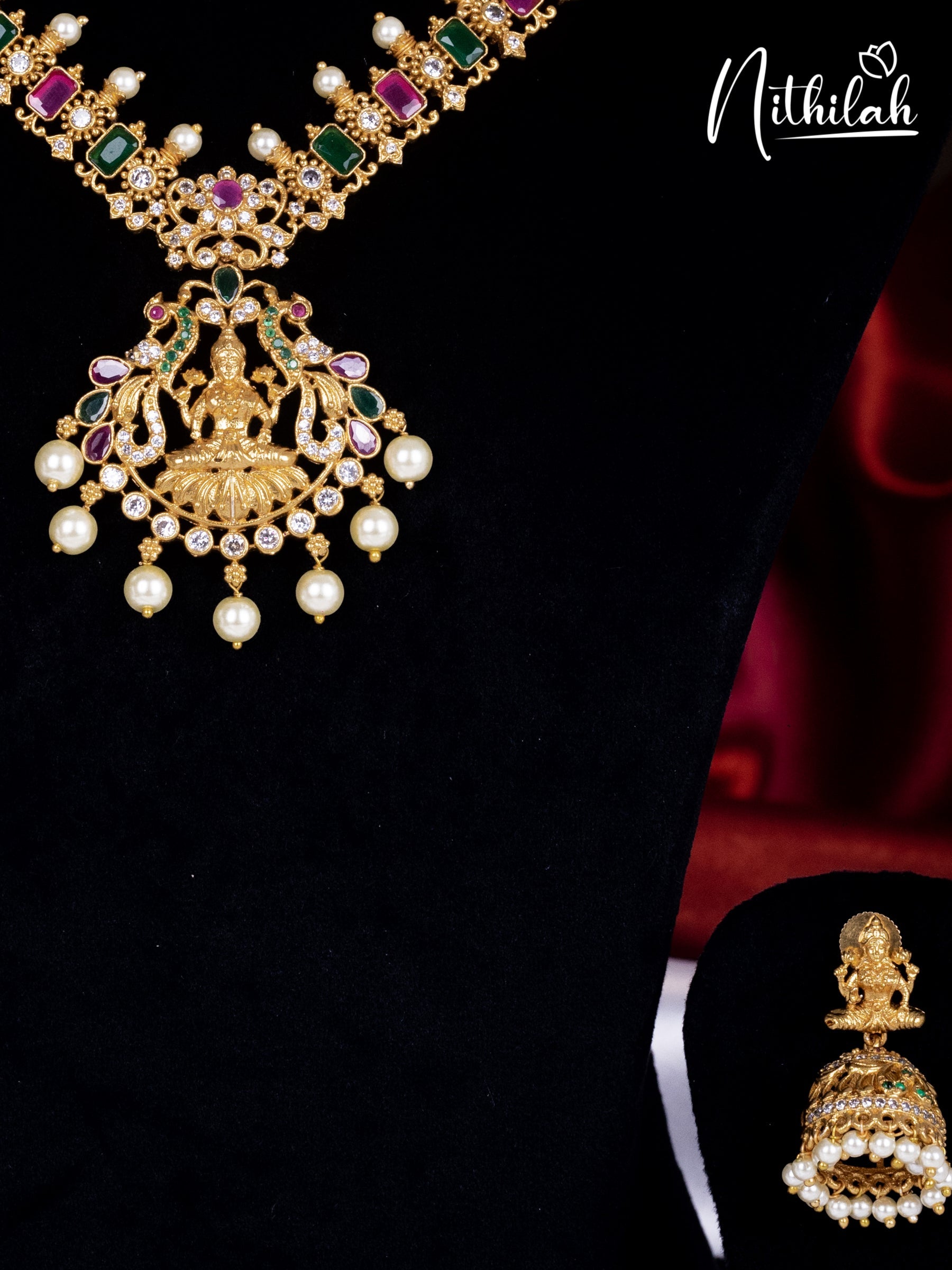 Matte Multistone Lakshmi Necklace with Pearls