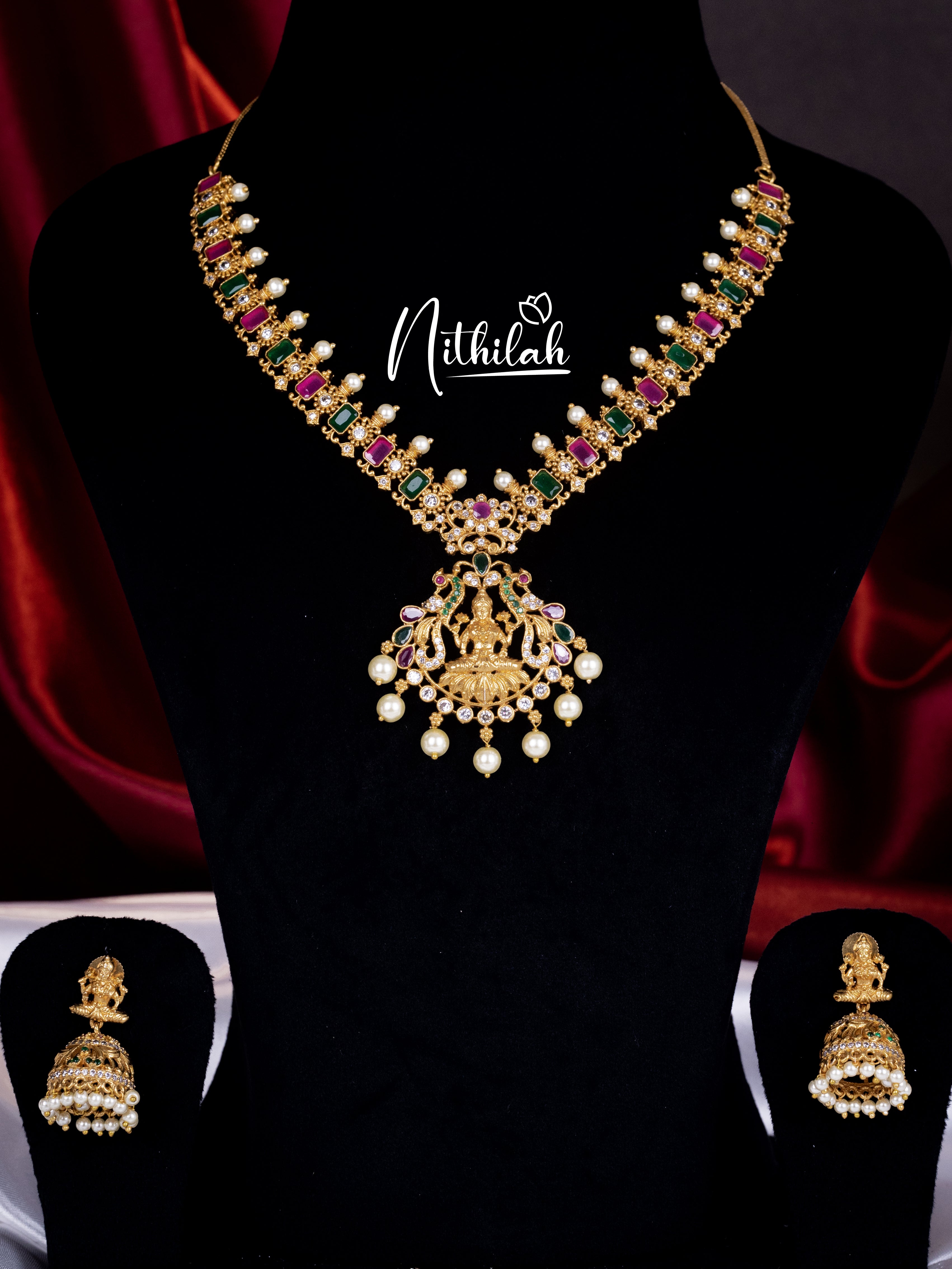 Buy Imitation Jewellery Matte Multistone Lakshmi Necklace with Pearls NPBN107 Online