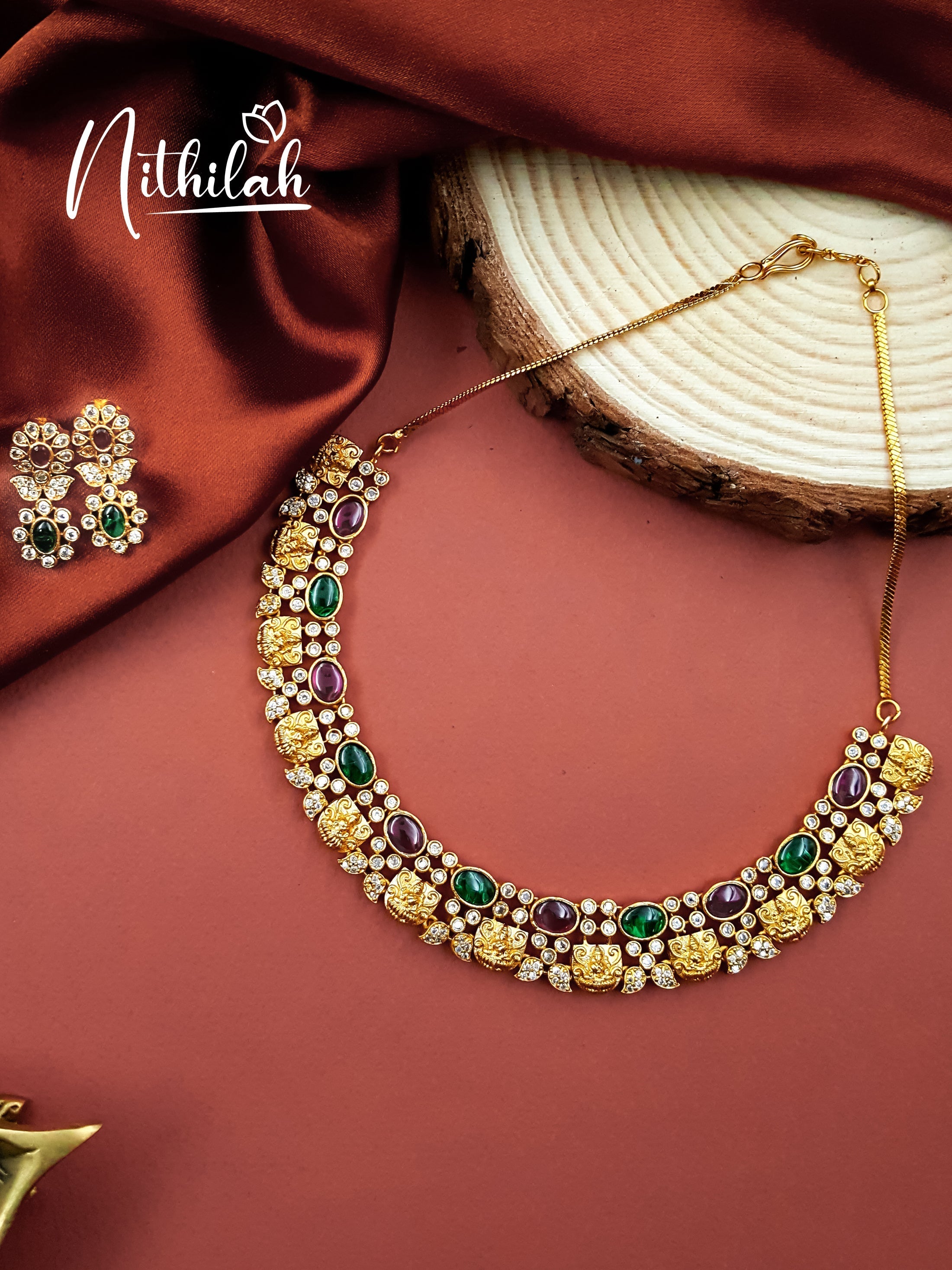 Buy Imitation Jewellery Matte Oval Stones Lakshmi Chocker Necklace Golden NPBN111 Online