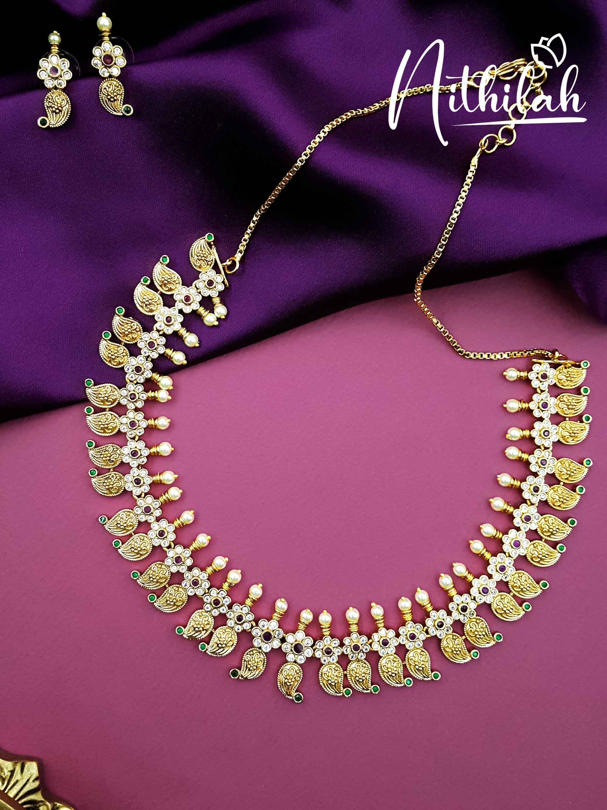 Buy Imitation Jewellery Matte Tradtional Mango Necklace Golden NSGN170 Online