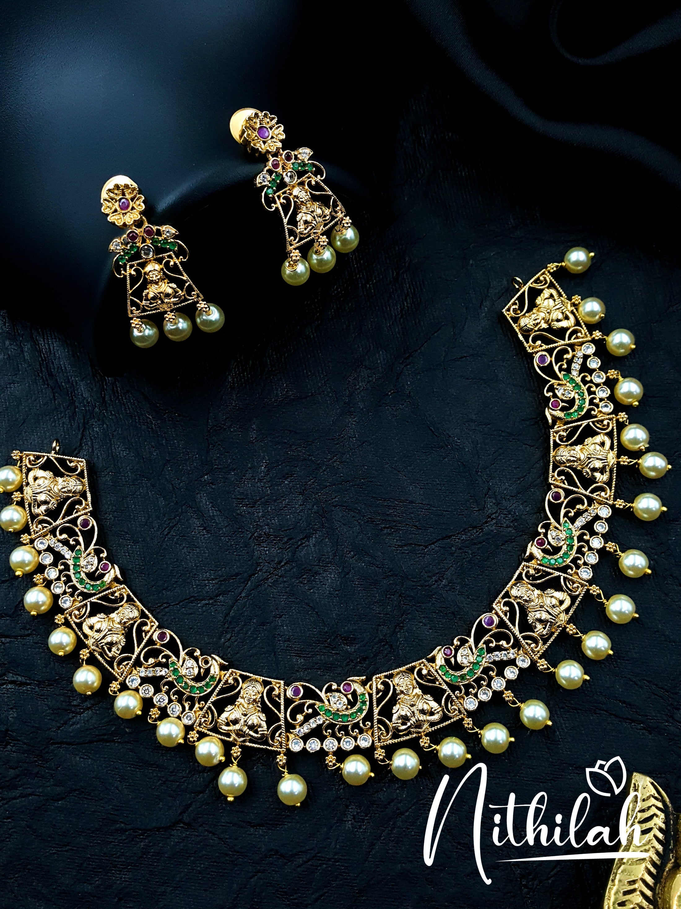 Buy Imitation Jewellery Matte Vanakkam Lady Gold Choker Necklace Design NMSN108 Online