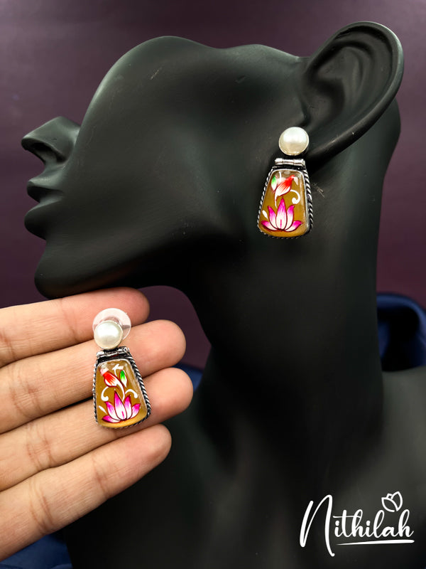 Meenakari maroon Lotus Oxidised Drop Earrings N17E148-2