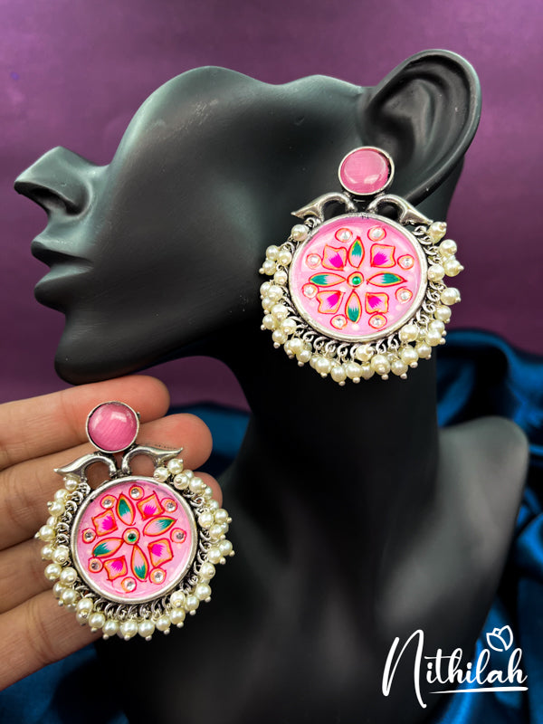 Meenakari Pink Handmade Oxidised Earrings N19E204
