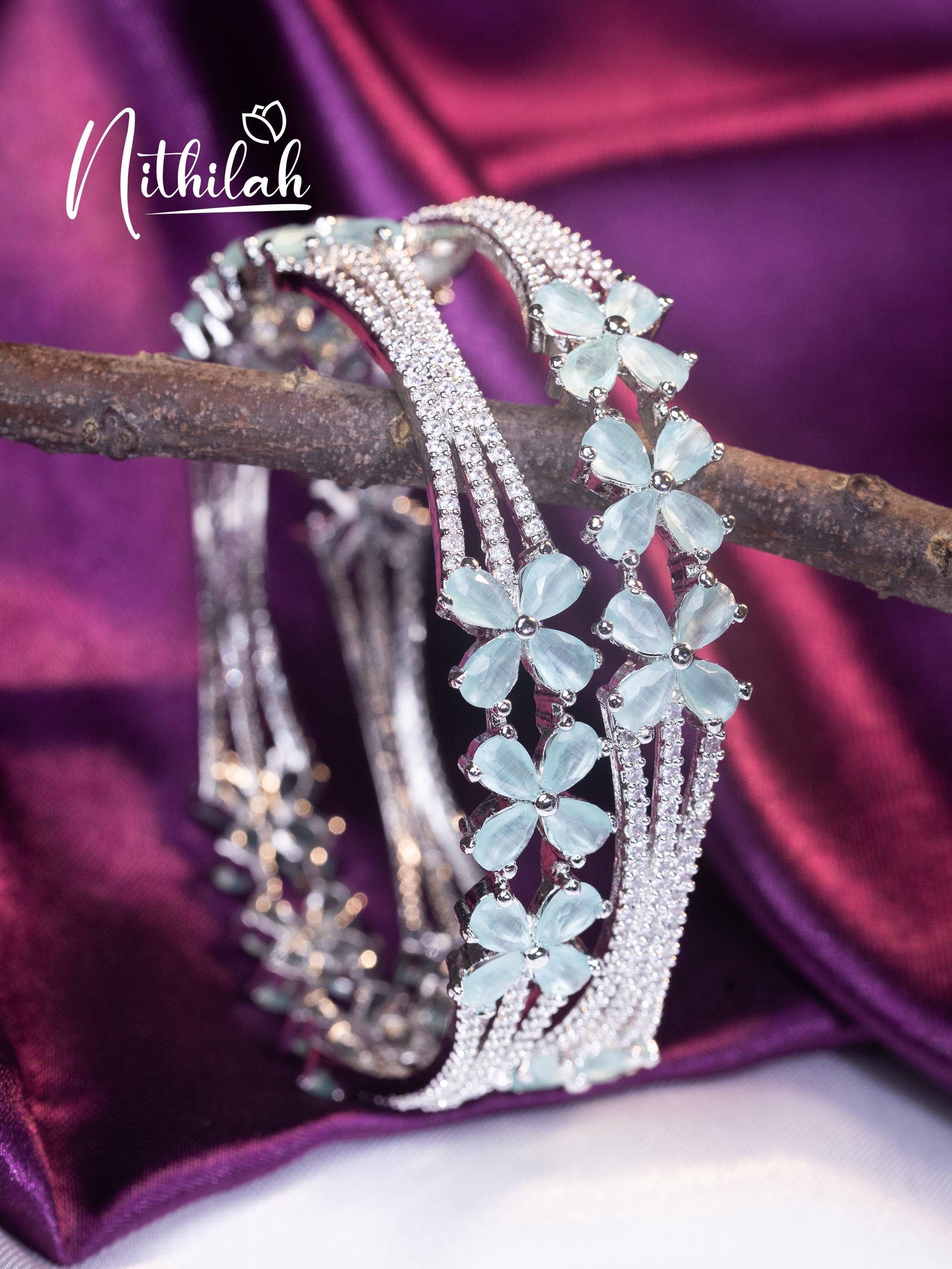 Buy Imitation Jewellery Mint Flower American Diamond Bangles NSGL130 Online