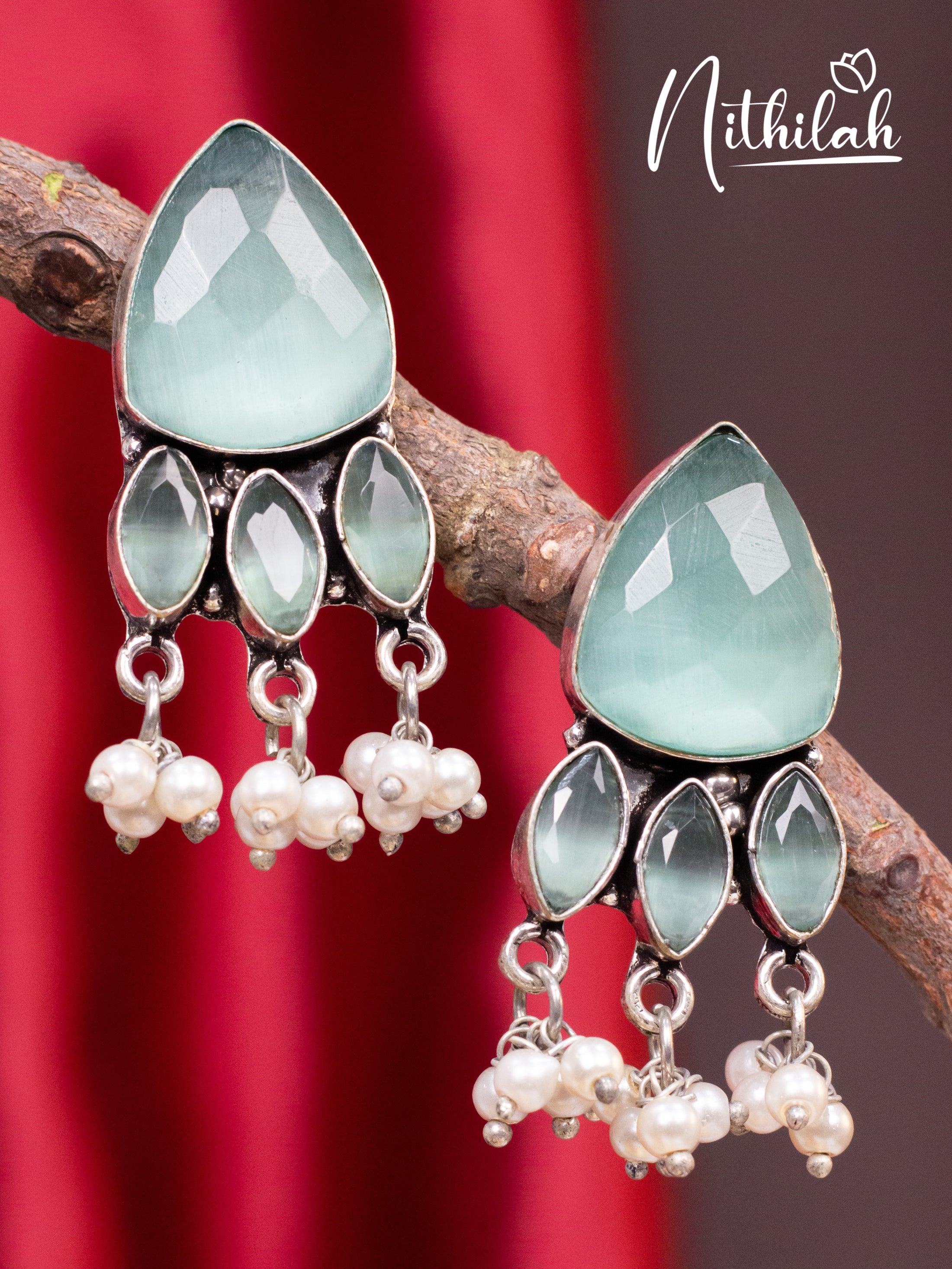 Mint Triangle Stone Oxidised Earrings N10E210