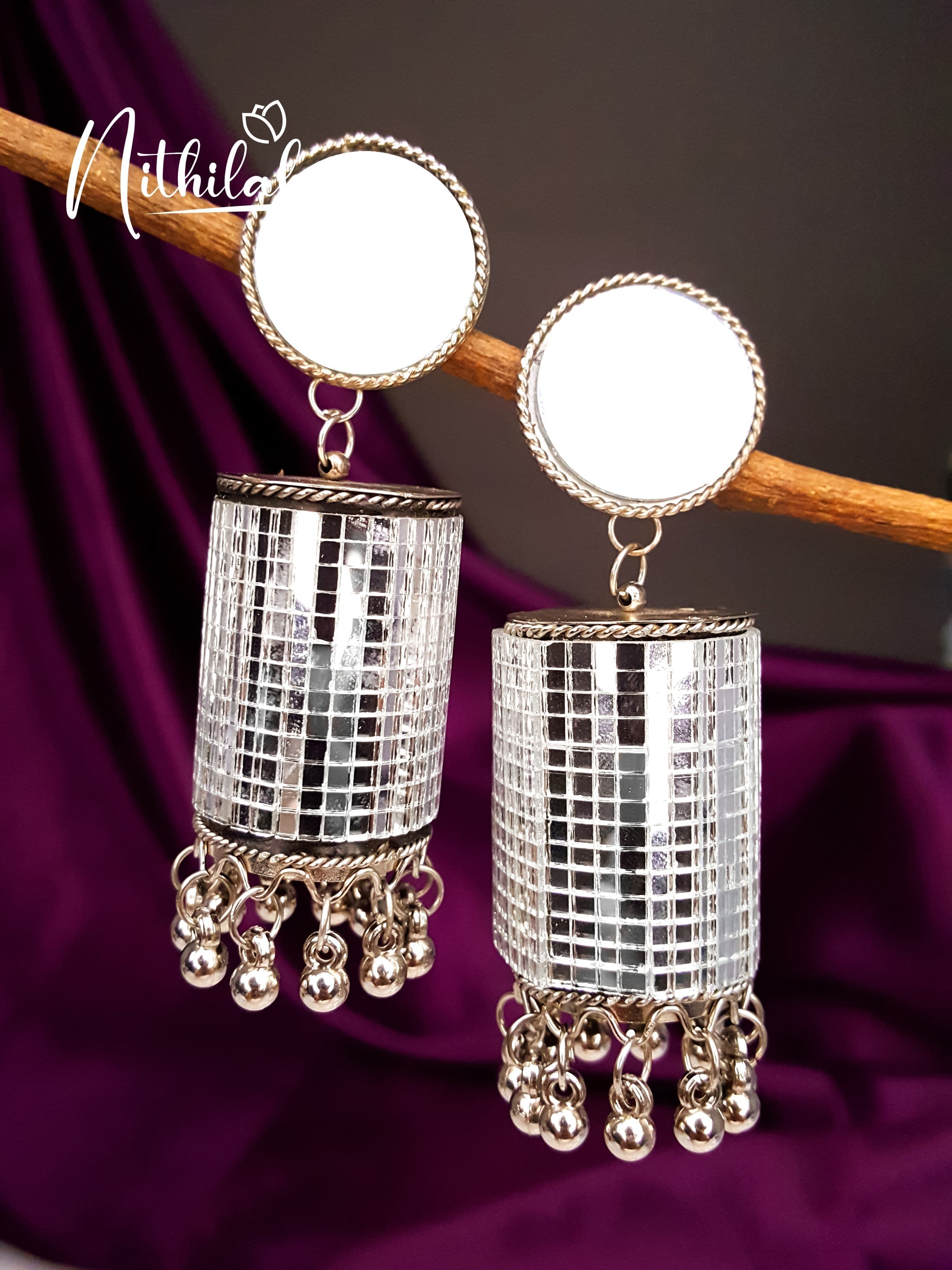 Buy Imitation Jewellery Mirror Cylindrical Oxidised Jhumka NRTE111 Online