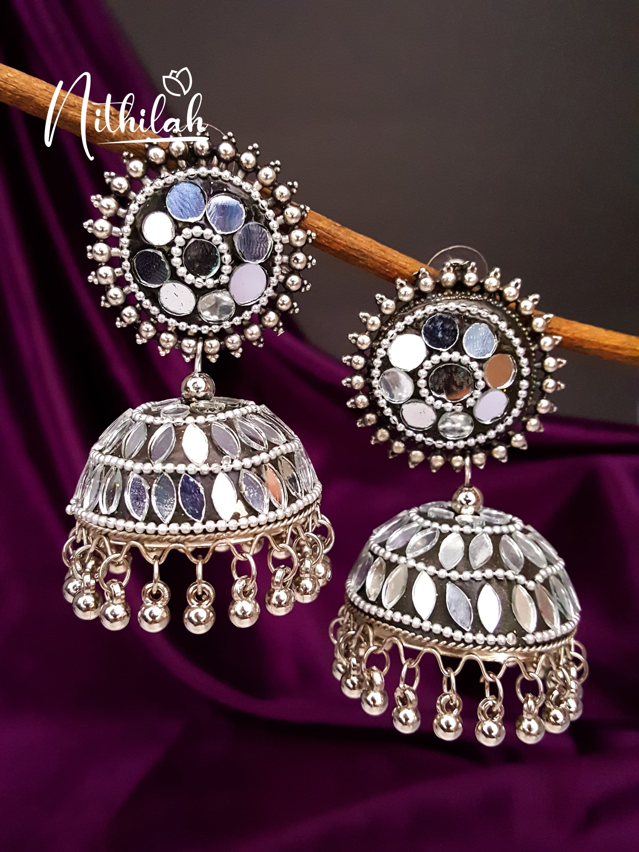 Buy Imitation Jewellery Mirror Jhumka Oxidised Earrings design NRTE112 Online