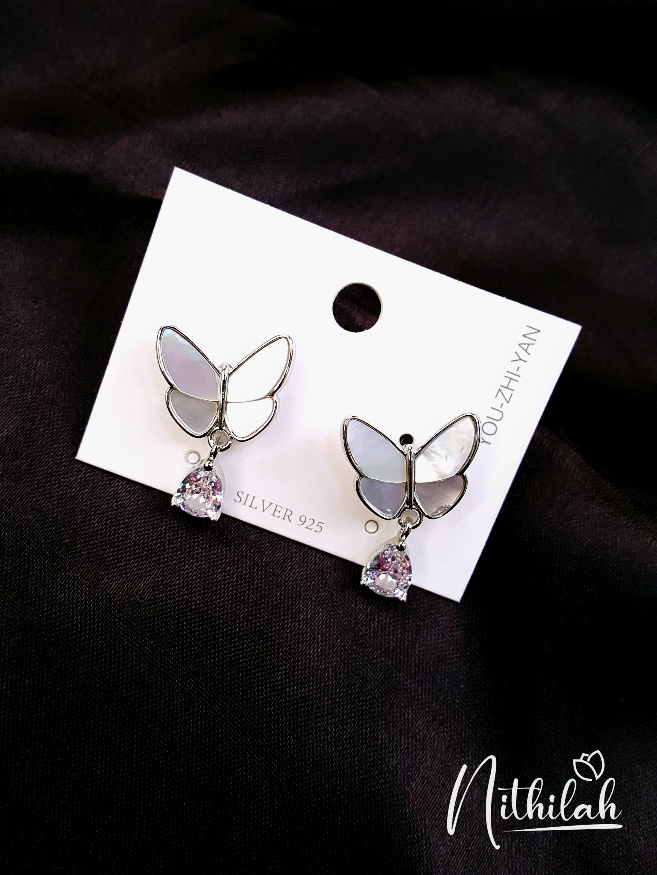 Buy Imitation Jewellery Mother of Pearl Butterfly Silver Earrings NPJE121 Online