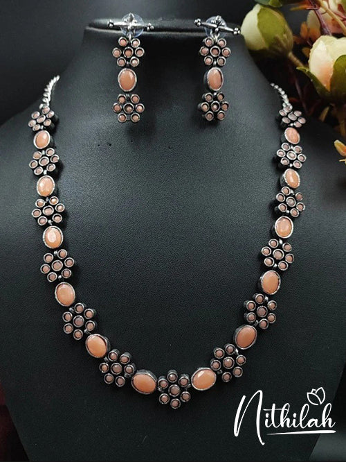 Buy Imitation Jewellery Oval Flower Oxidised Necklace - Peach NSKN218 Online