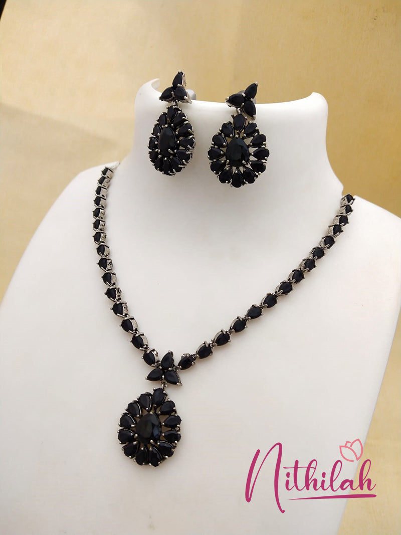 Buy Imitation Jewellery Oxidised Silver Necklace Set - Black NSKN144 Online