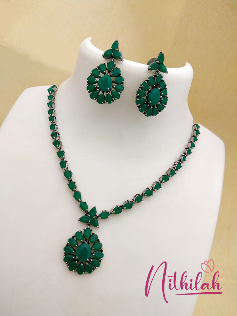 Buy Imitation Jewellery Oxidised Silver Necklace Set -Green NSKN142 Online
