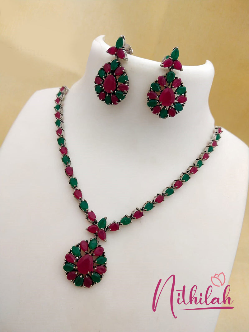 Buy Imitation Jewellery Oxidised Silver Necklace Set -Red Green NSKN143 Online