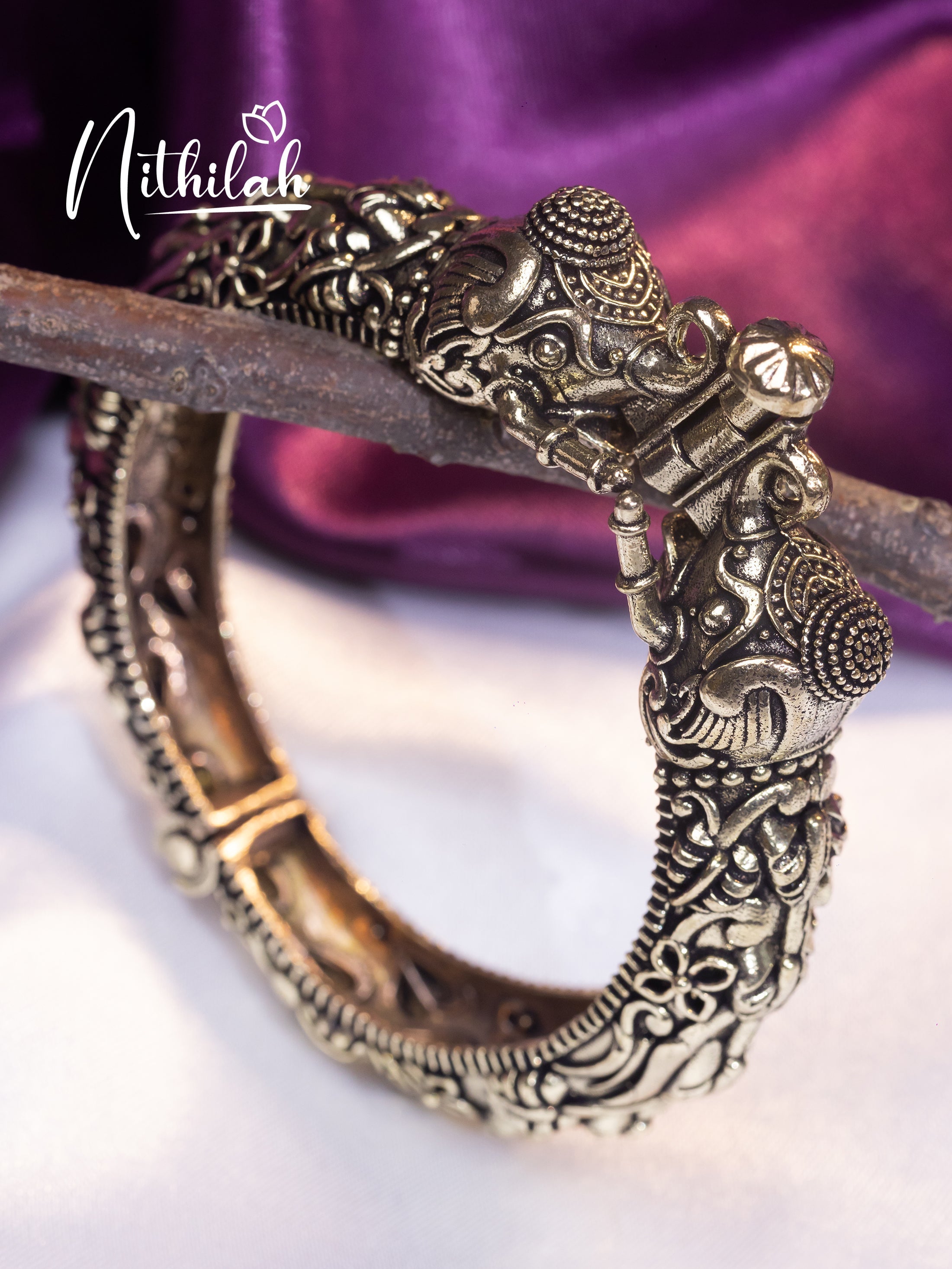 Buy Imitation Jewellery Oxidised Silver Elephant Kada NSGL127 Online