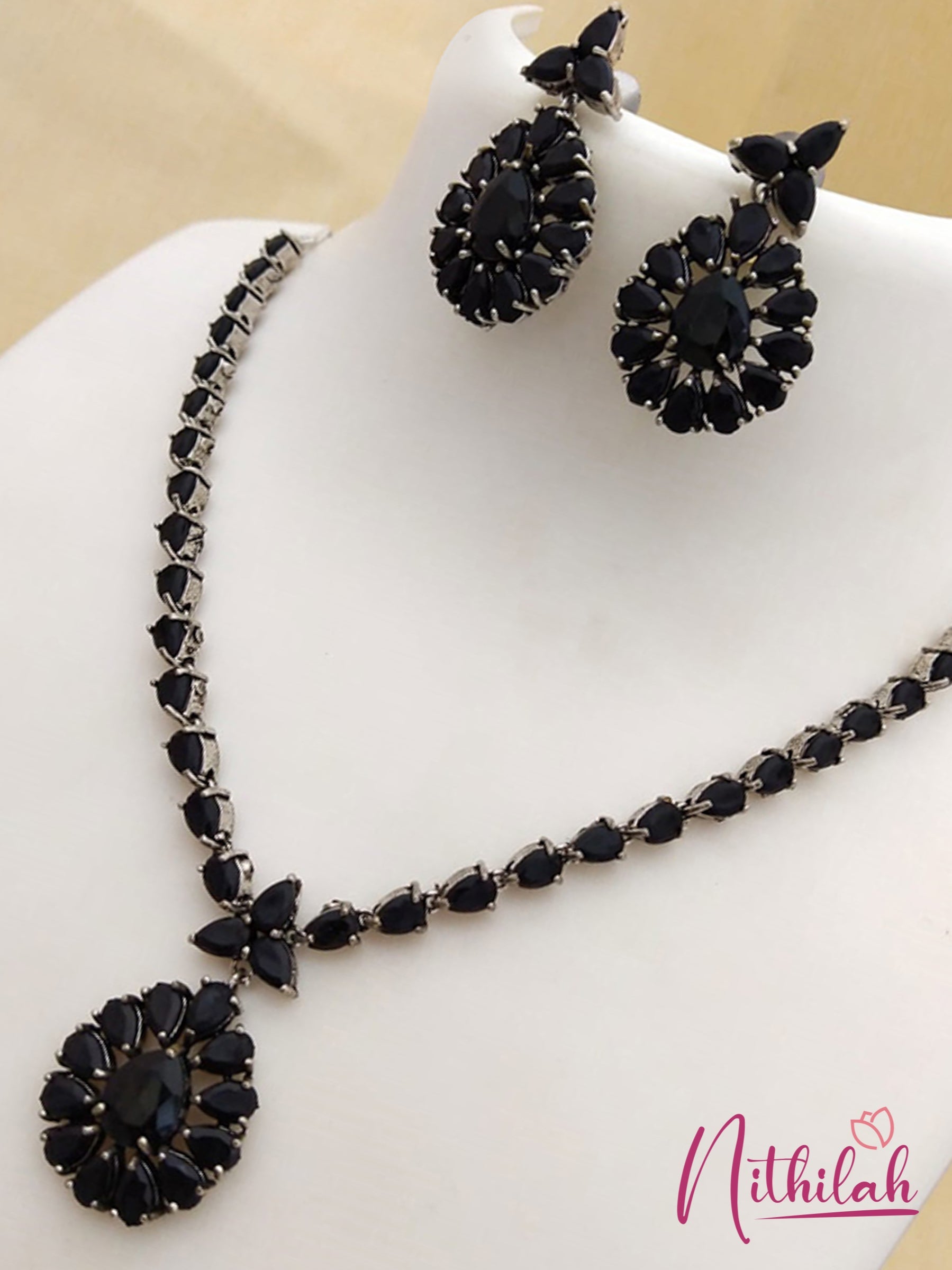Oxidised Silver Necklace Set - Black