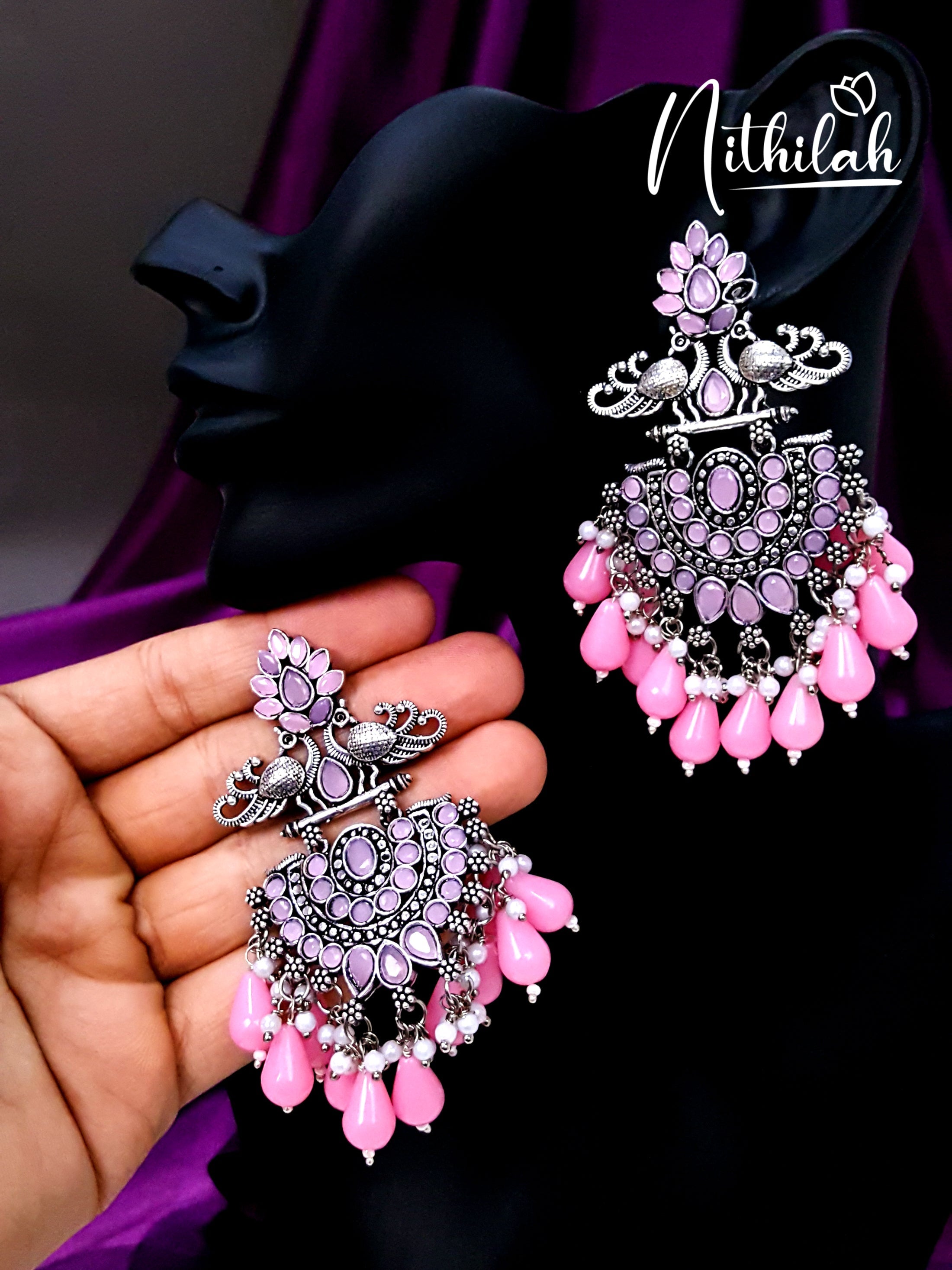 Party Color Pop Oxidised Earrings - Pink