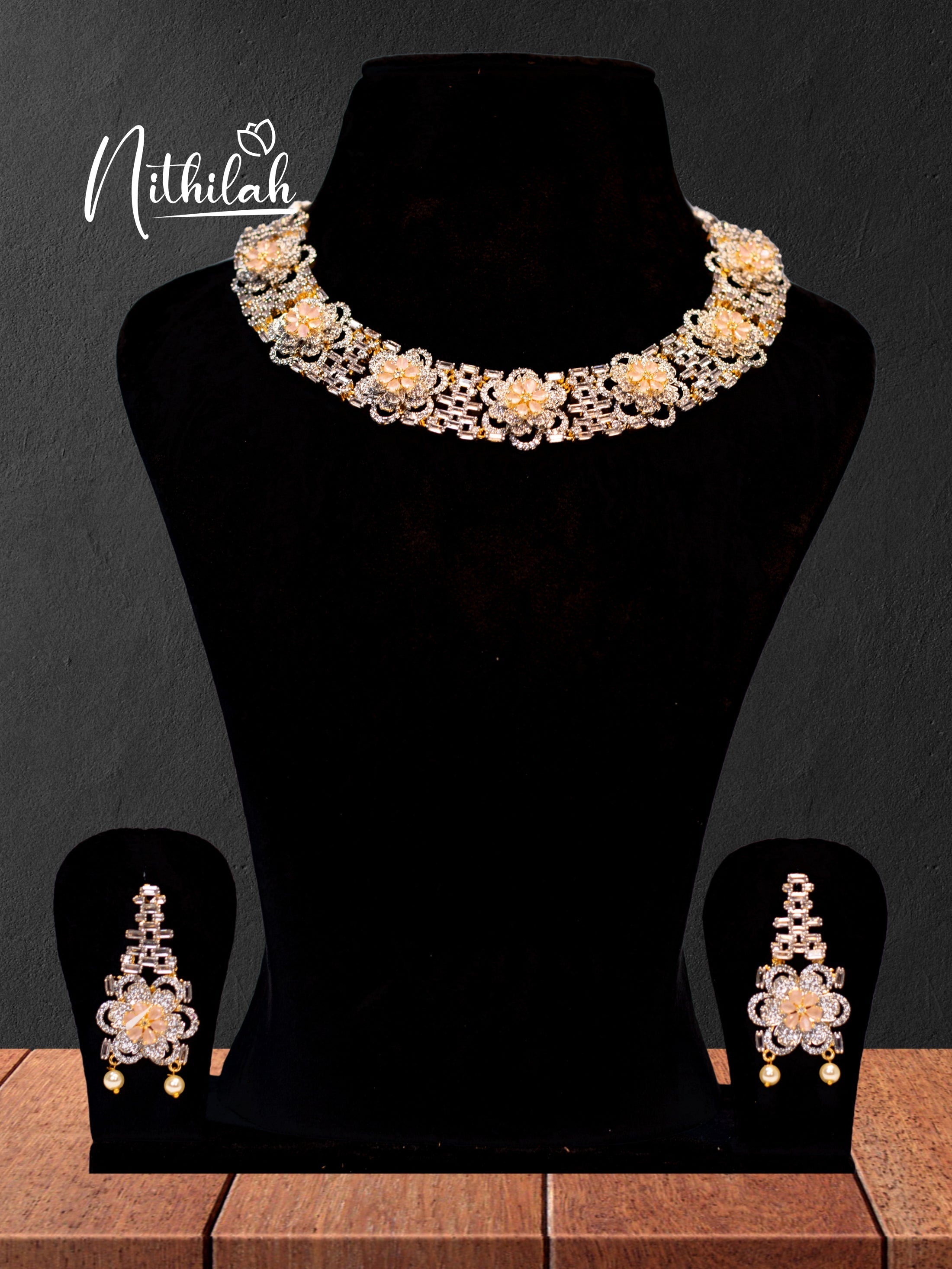 Buy Imitation Jewellery Peachy Roses CZ American Diamond Necklace NPFN116 Online