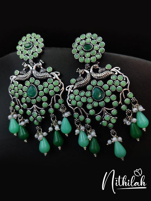 Buy Imitation Jewellery Peacock Color Pop Oxidised Earrings - Green NDCE103 Online