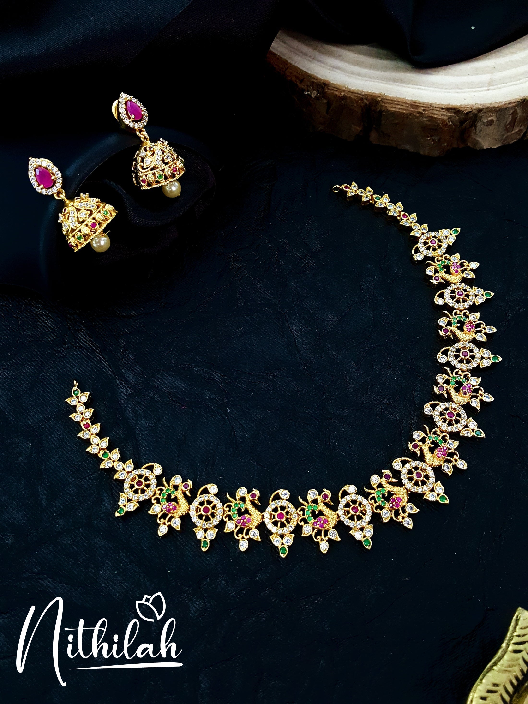 Buy Imitation Jewellery Peacock American Diamond Gold Necklace Design NMSN118 Online