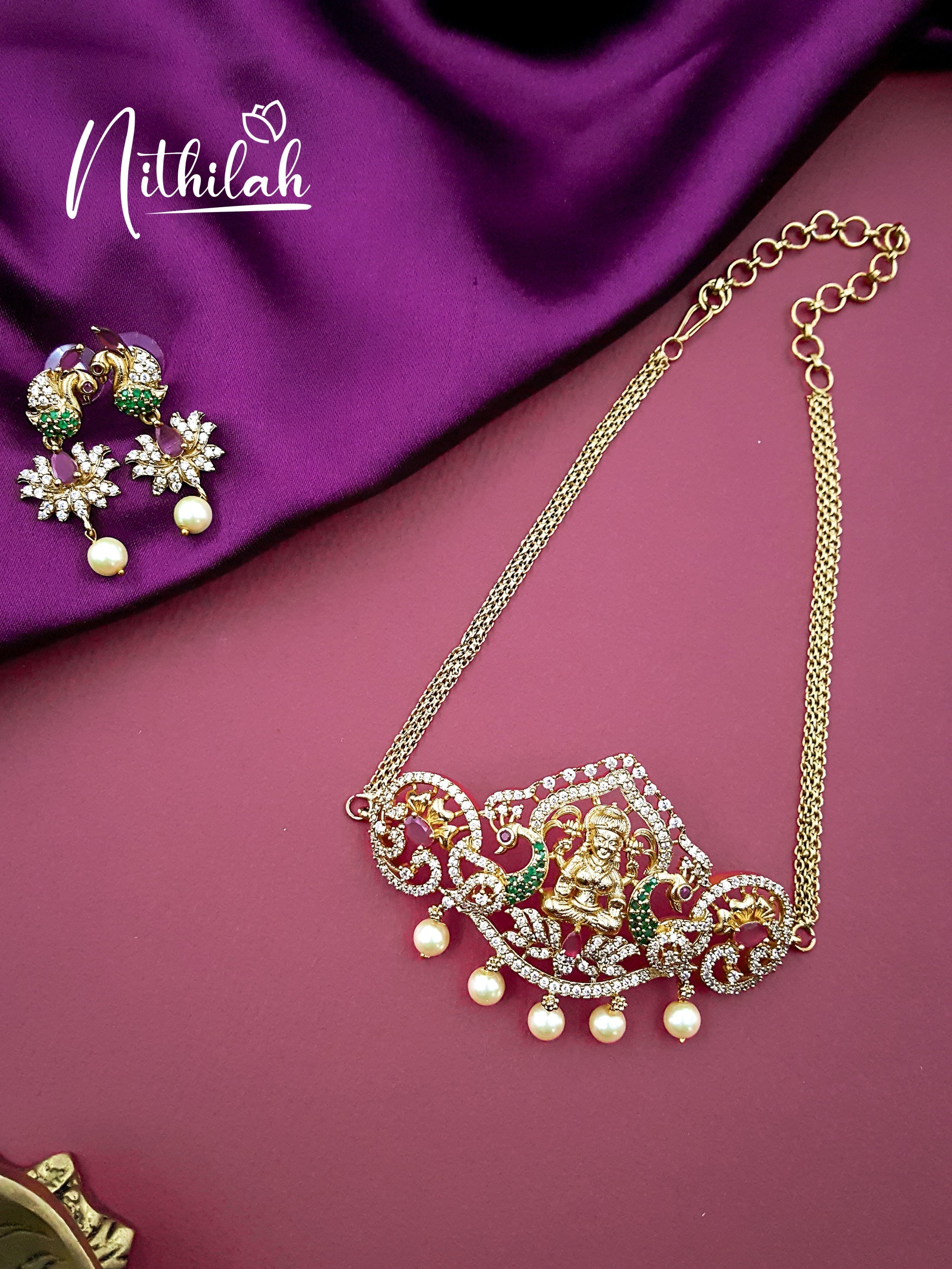 Buy Imitation Jewellery Peacock Lakshmi AD Chocker Necklace Golden NSGC177 Online