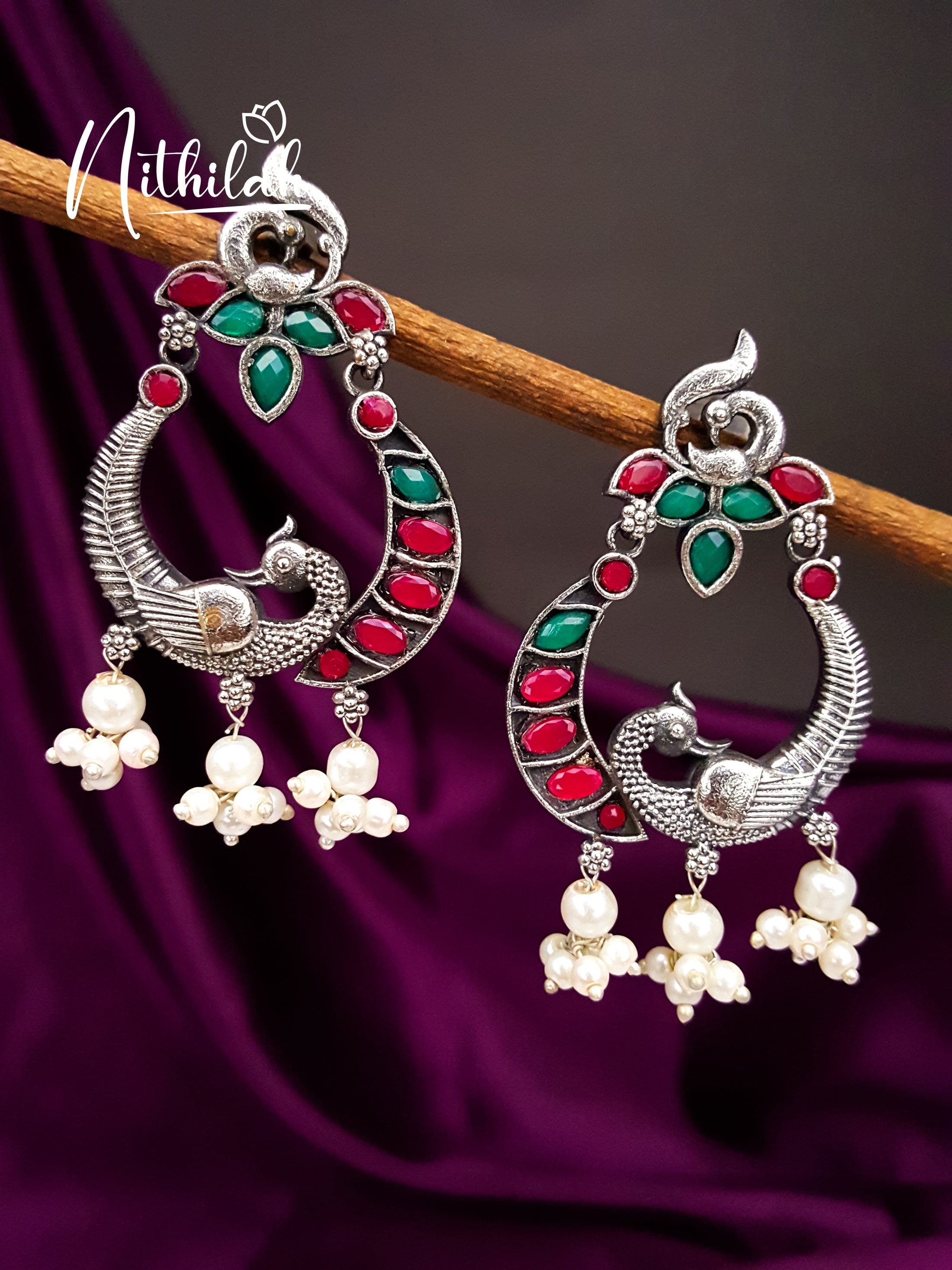 Buy Imitation Jewellery Peacock Stones Oxidised Earring Design NMAE118 Online