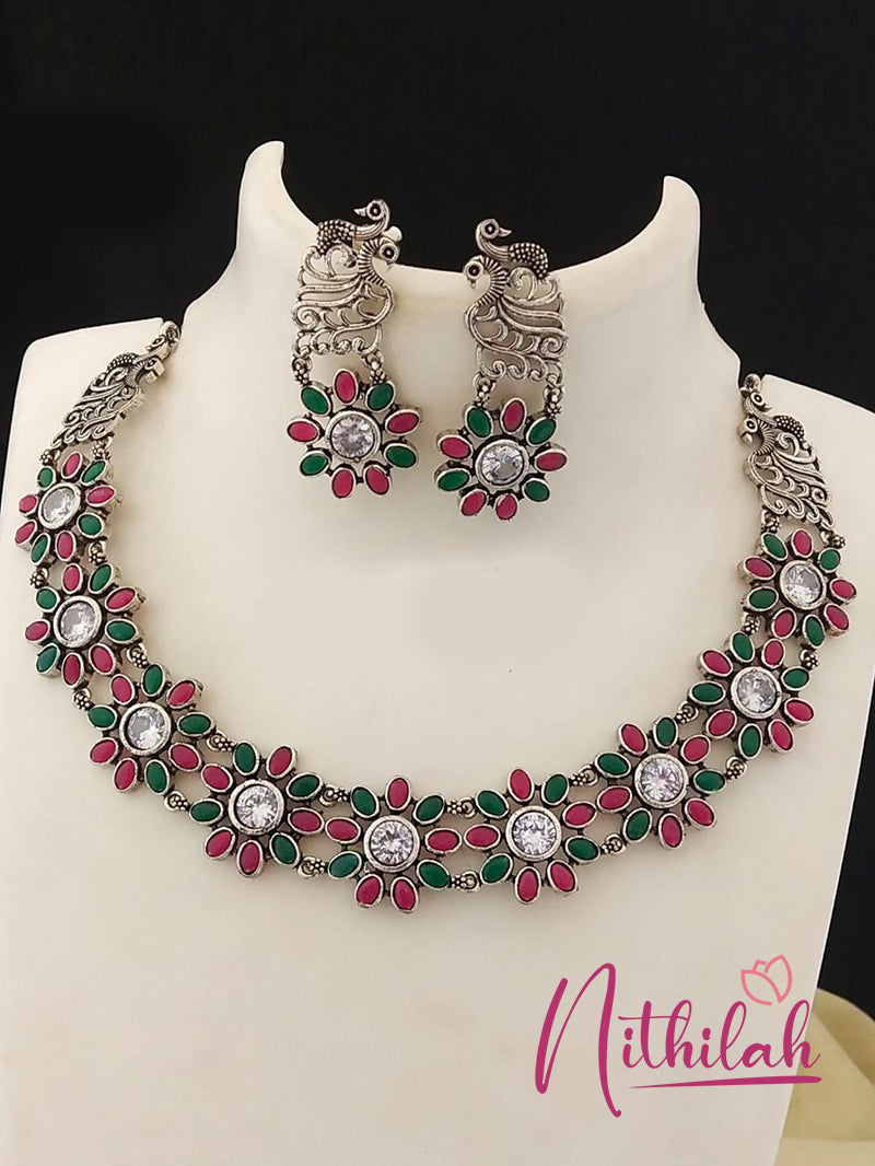Buy Imitation Jewellery Peacock flower Oxidised Necklace Choker NSKN133 Online