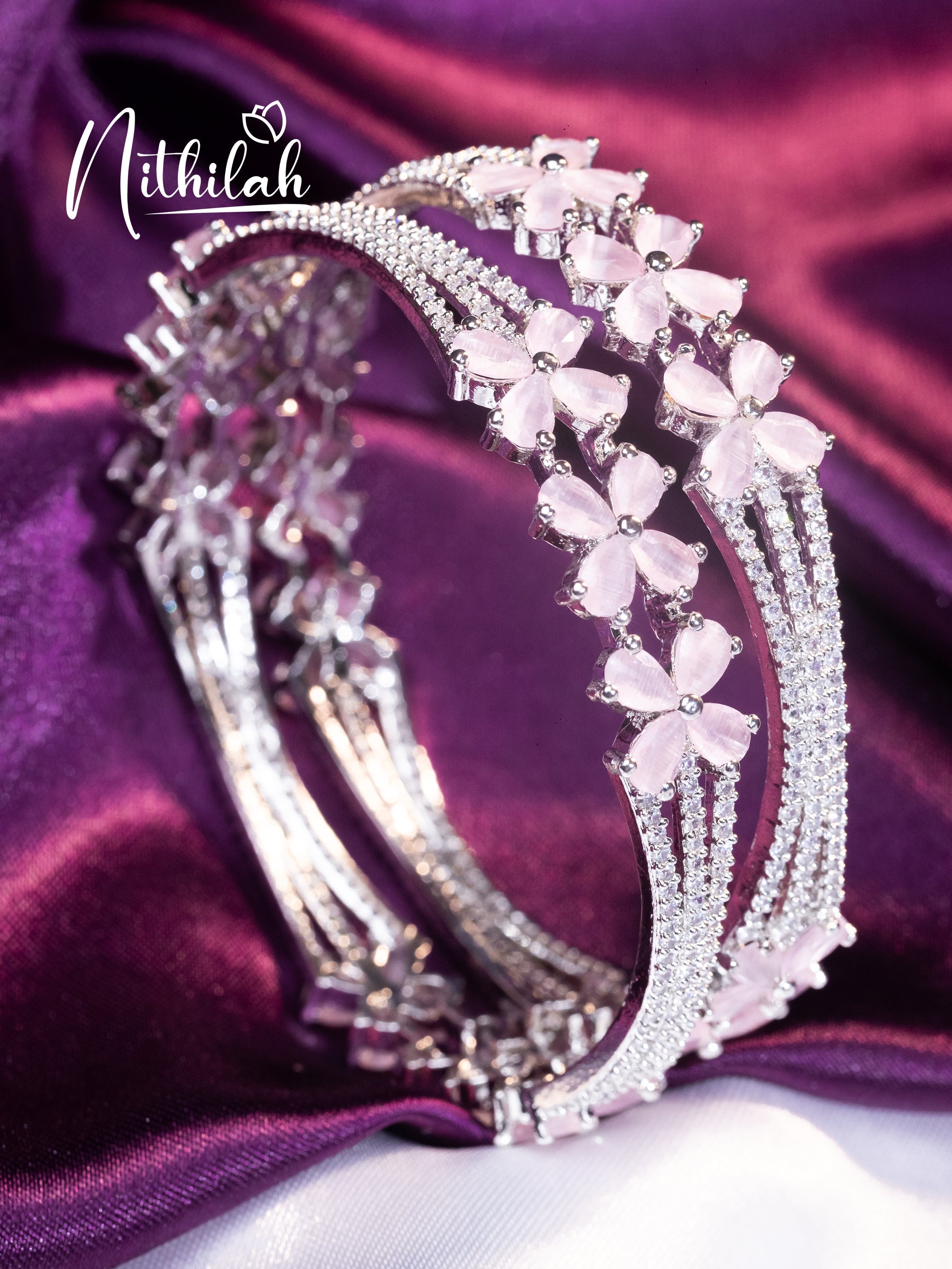 Buy Imitation Jewellery Pink Flower American Diamond Bangles NRTL140 Online