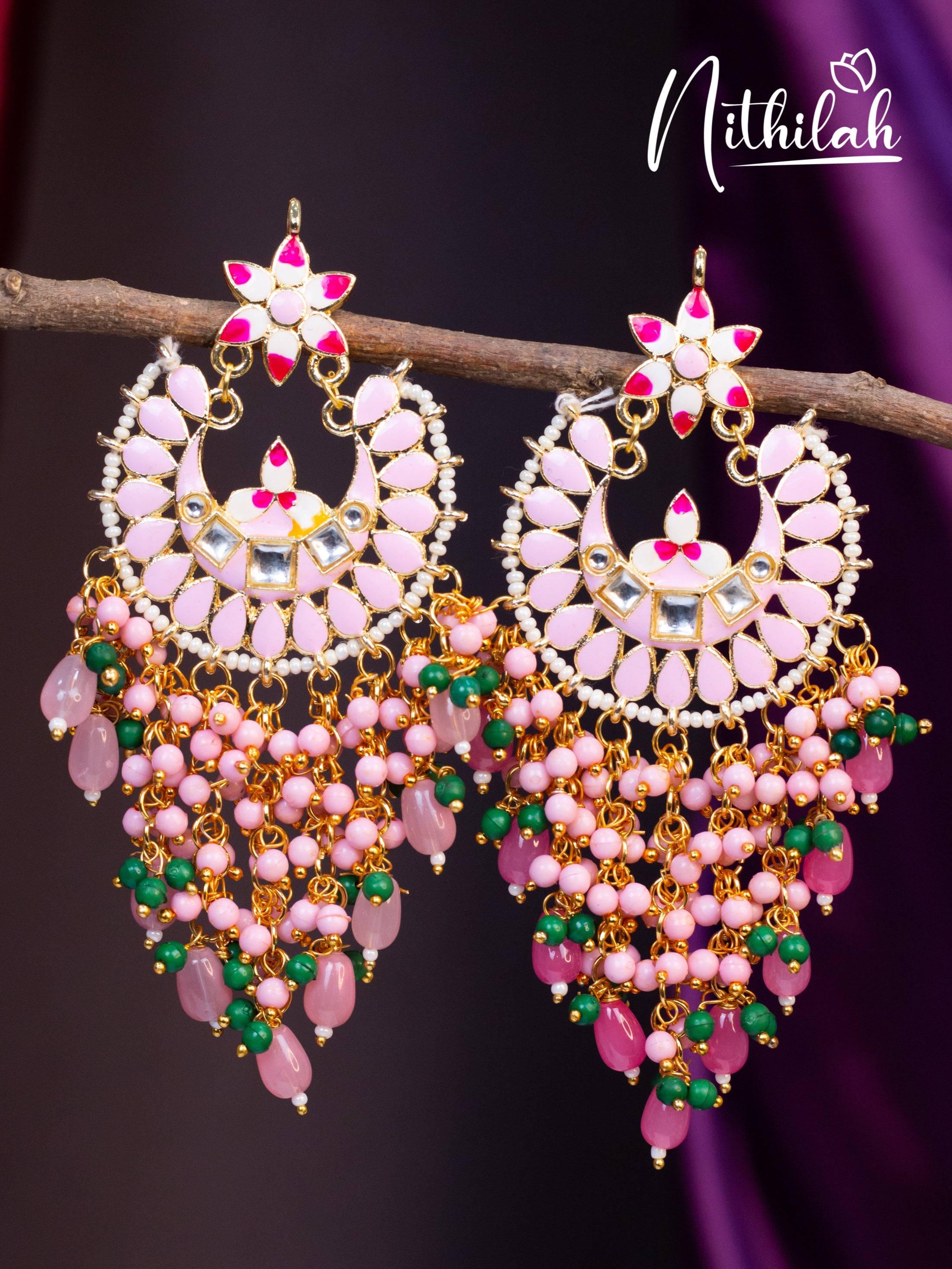 Pink Meenakari Chandbali Chandelier Earrings N19E123