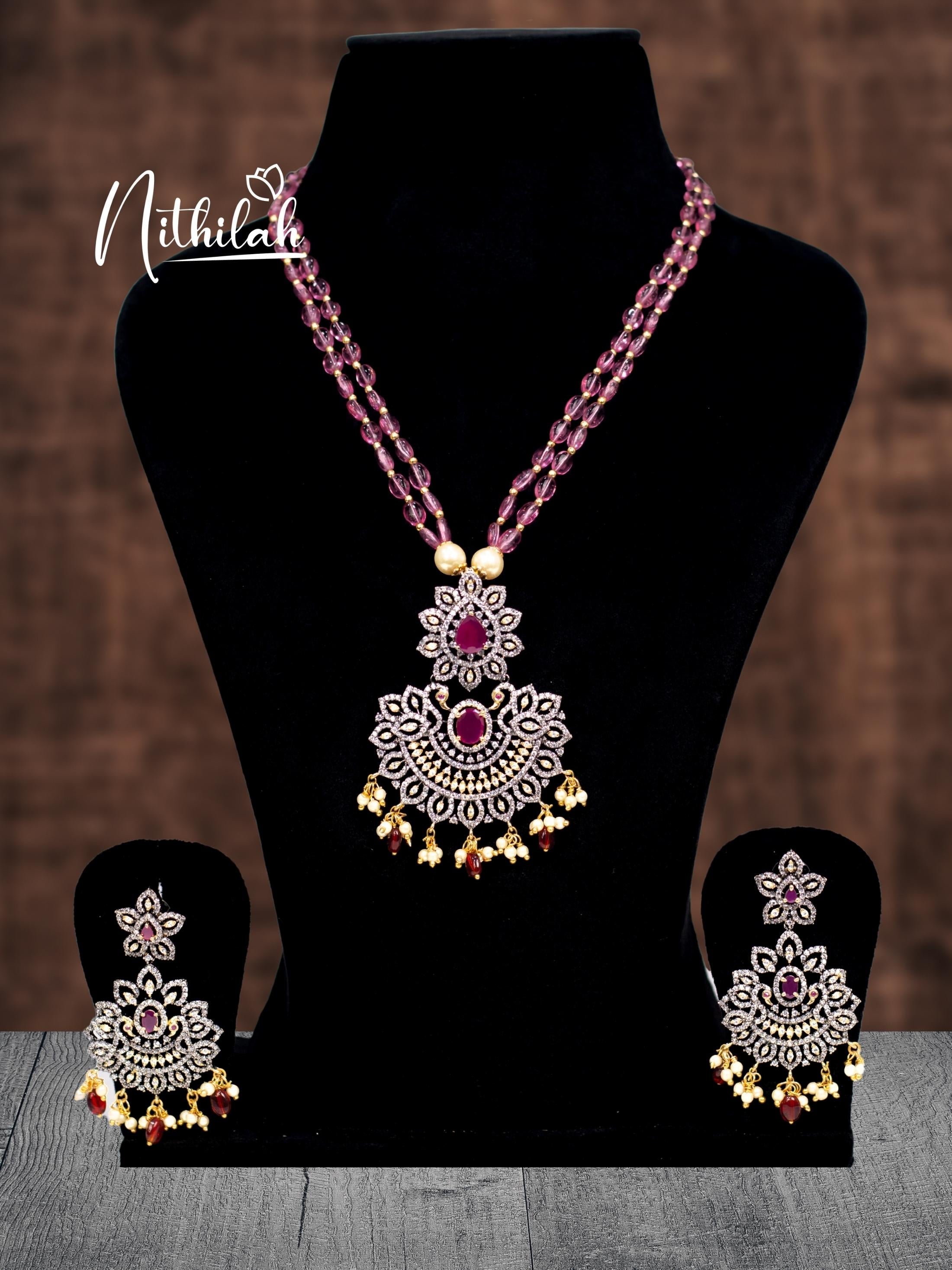 Pink Mosanite Beads Victorian Necklace 1 NCPN112