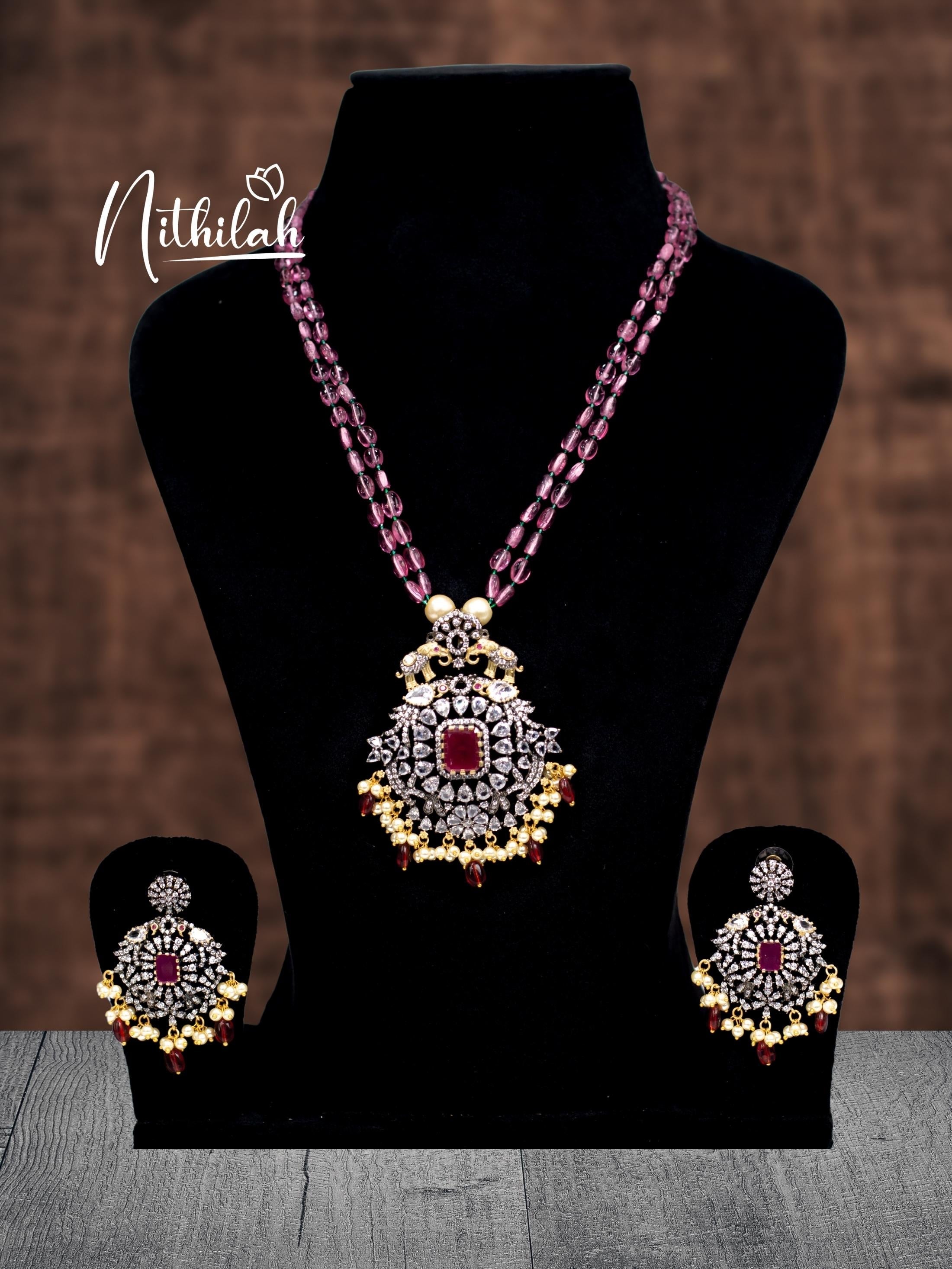 Buy Imitation Jewellery Pink Mosanite Beads Victorian Necklace 2 NCPN113 Online