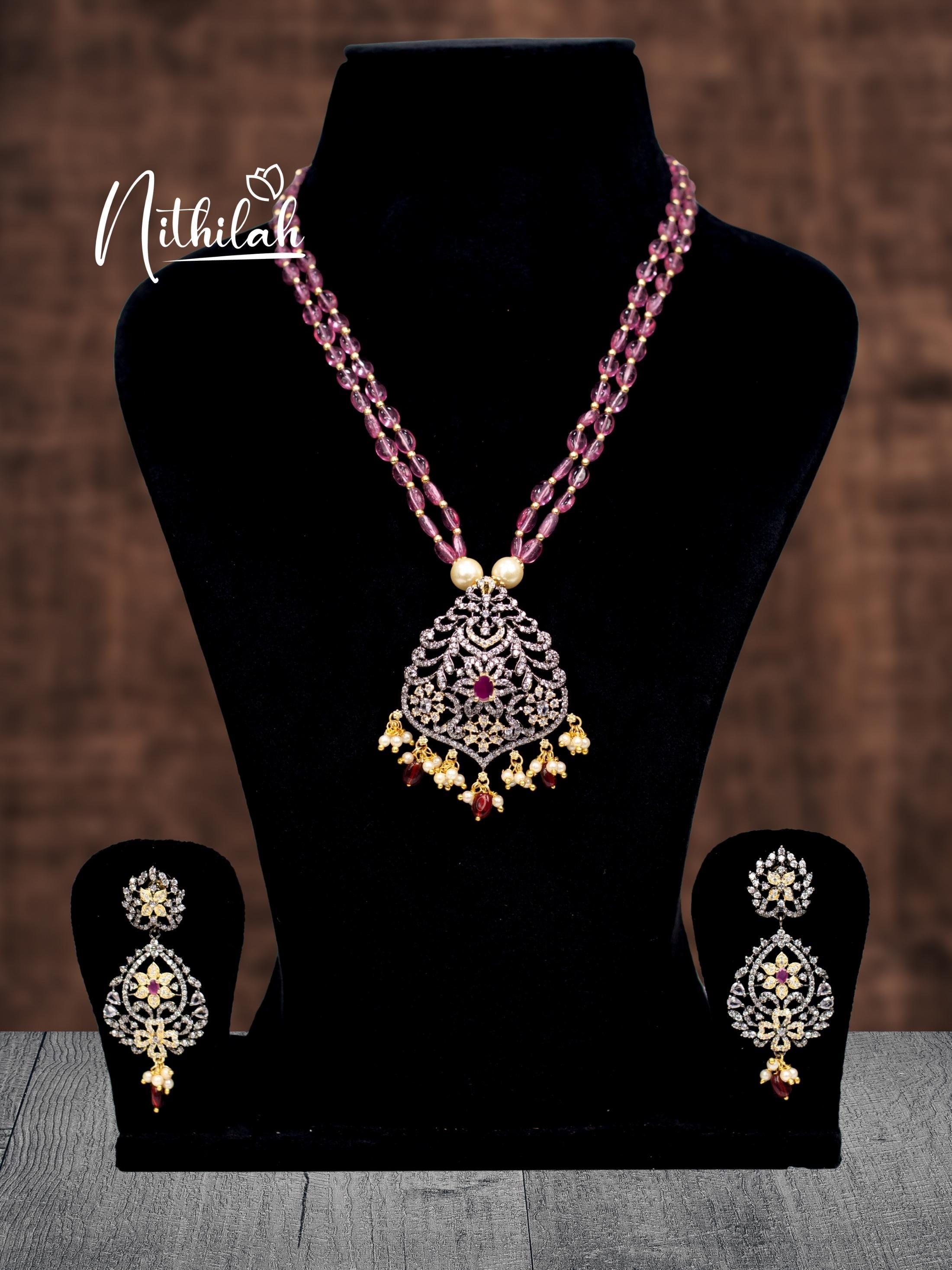 Buy Imitation Jewellery Pink Mosanite Beads Victorian Necklace 3 NCPN114 Online