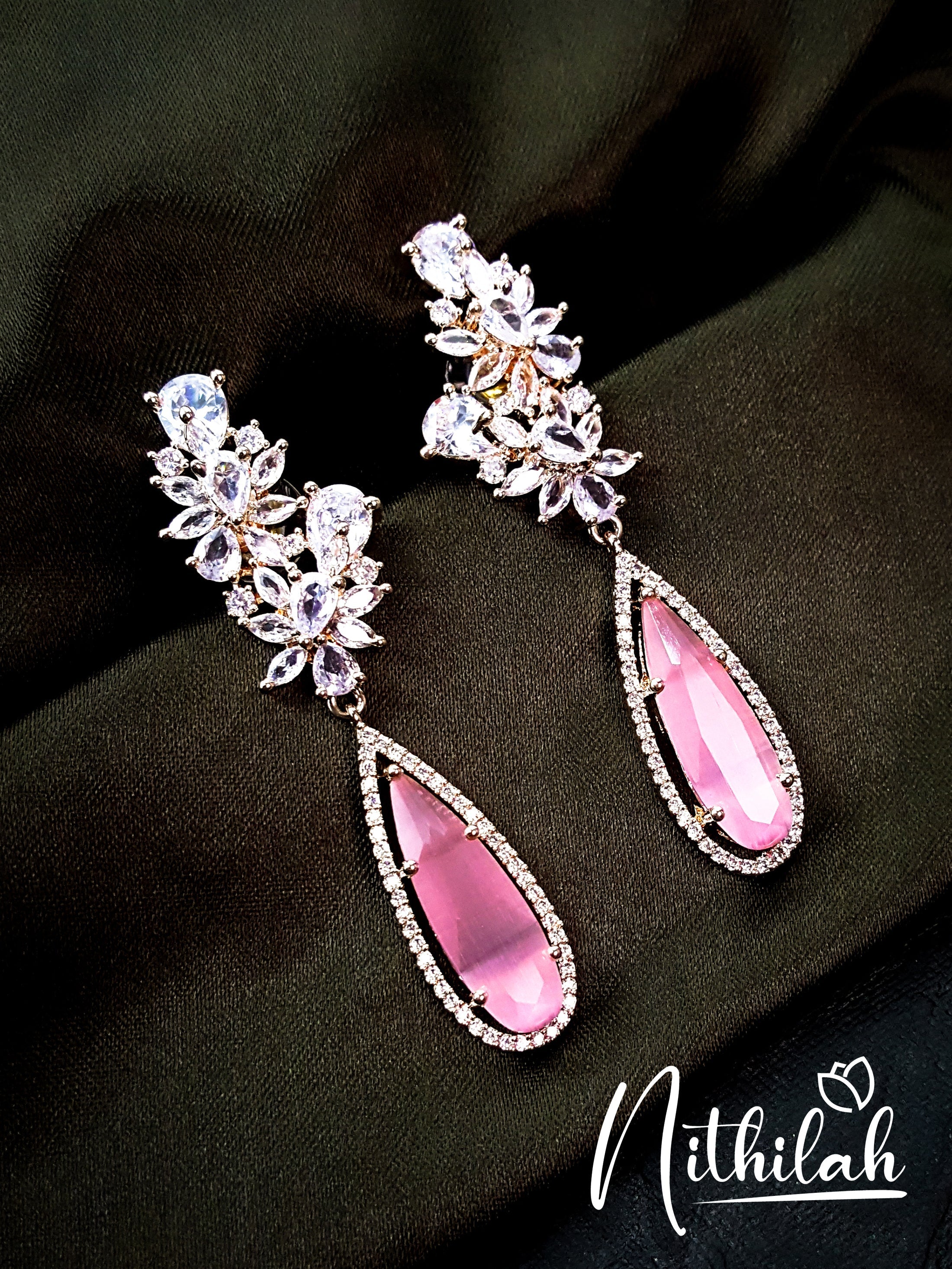 Buy Imitation Jewellery Pink Mosanite Stone American Diamond Earrings NSGE120 Online