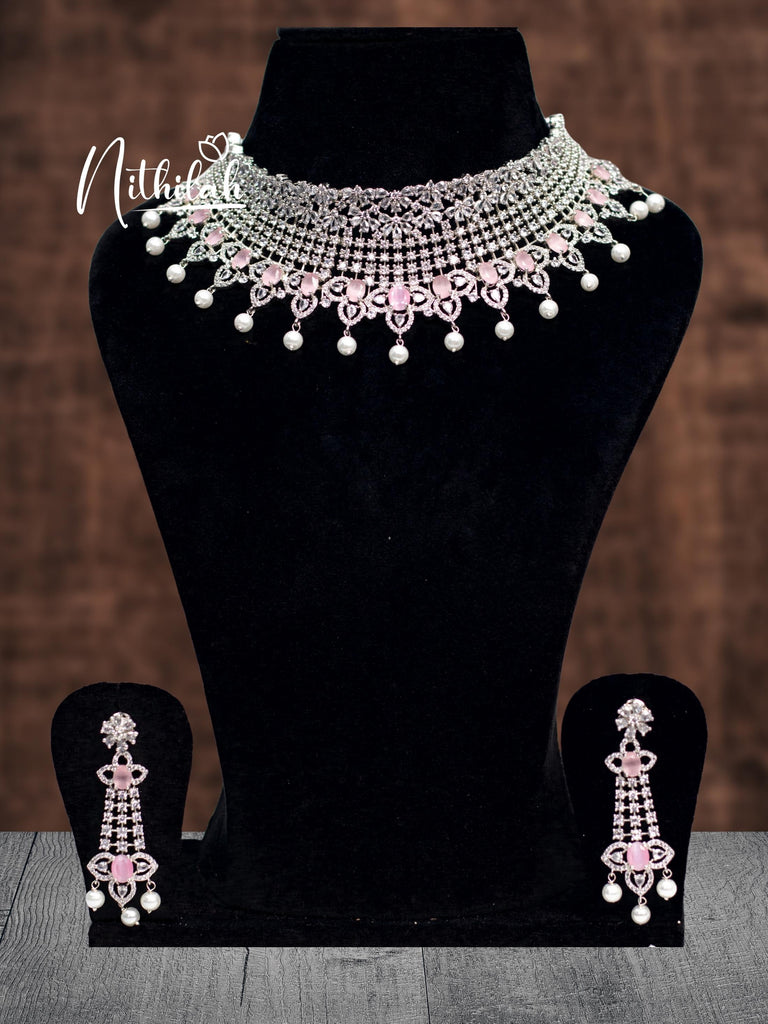 Pink stone choker necklace on sale