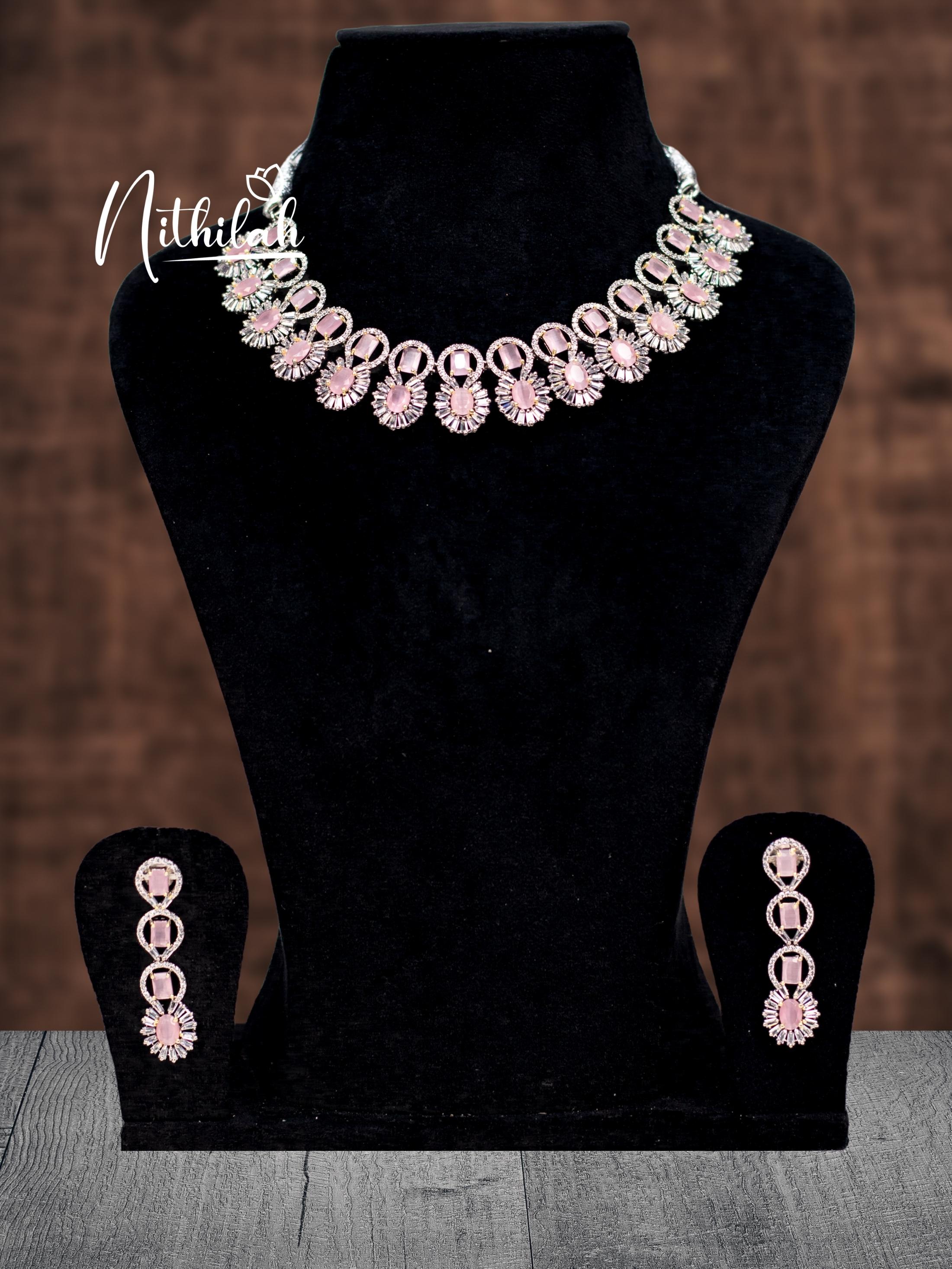 Buy Imitation Jewellery Pink Victorian American Diamond Flower Necklace NCPN103 Online