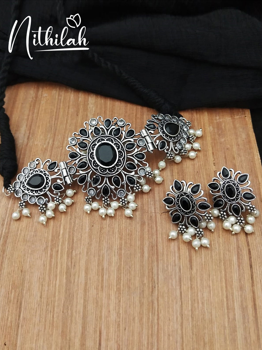 Buy Imitation Jewellery Party Flower Oxidised Choker Necklace - Black NSKC103 Online
