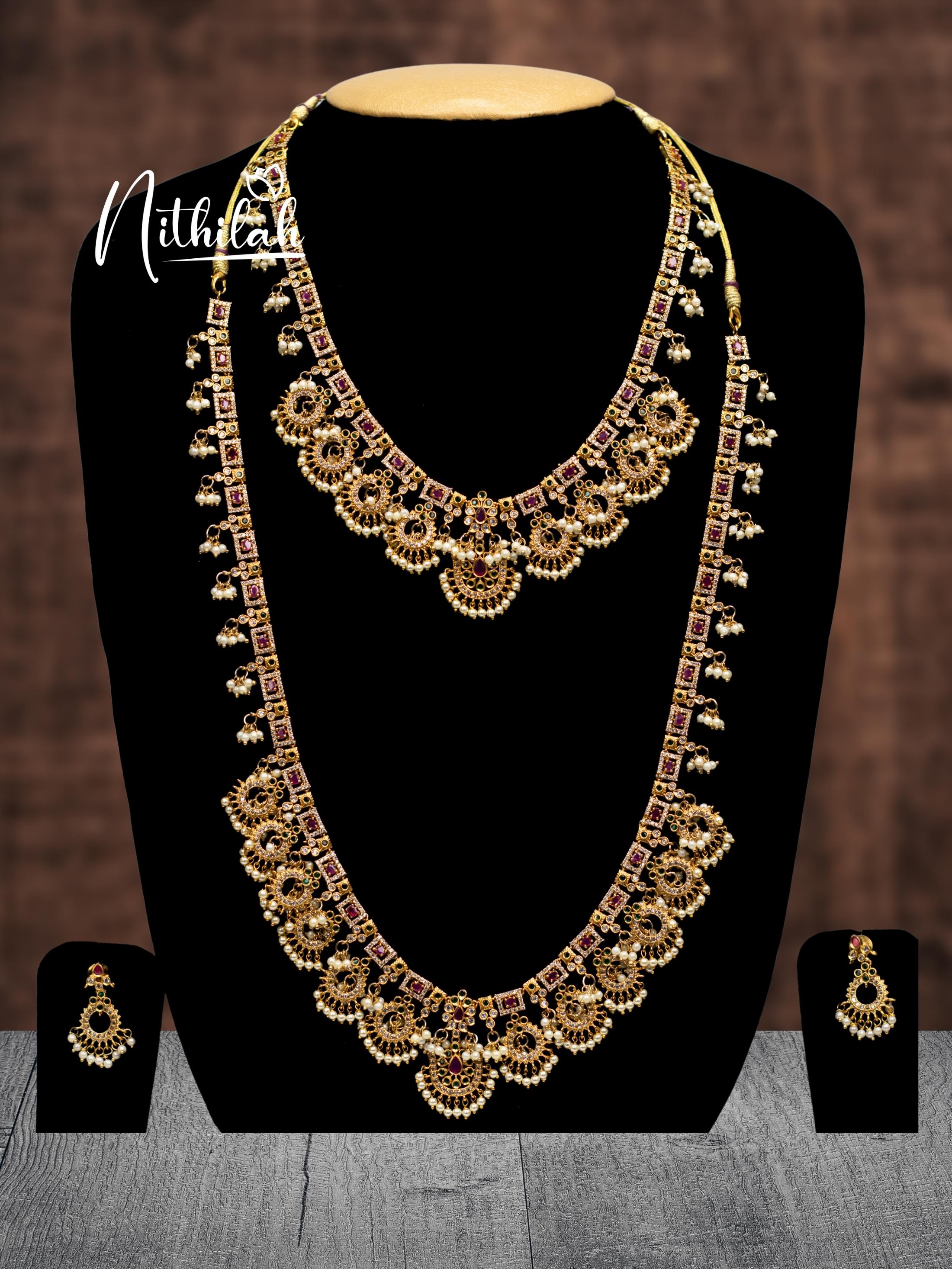 Buy Imitation Jewellery Rectangle Red Stones Guttapusalu Jewel Set NMSS129 Online