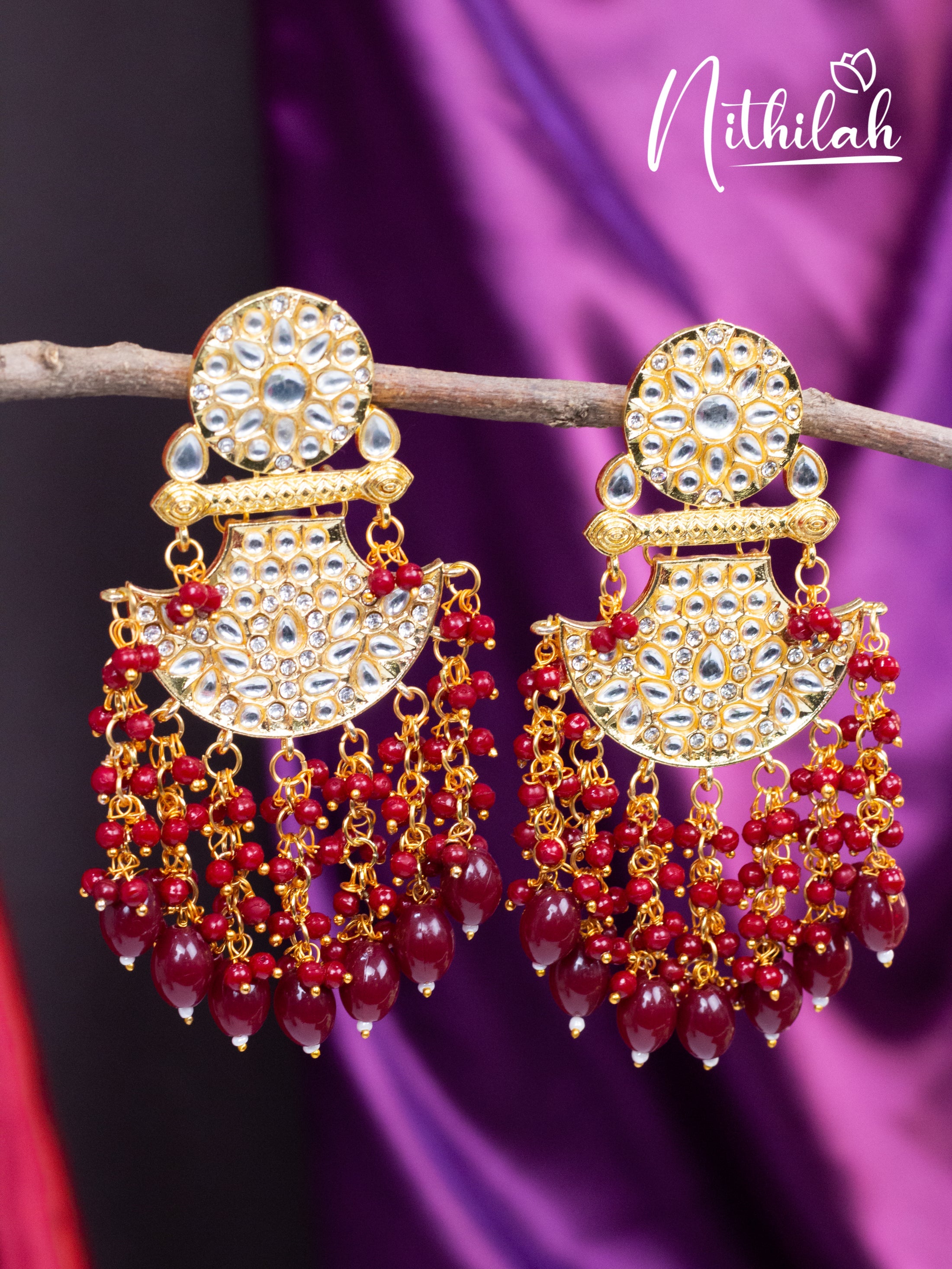 Red Beads Kundan Chandelier Earrings N19E136