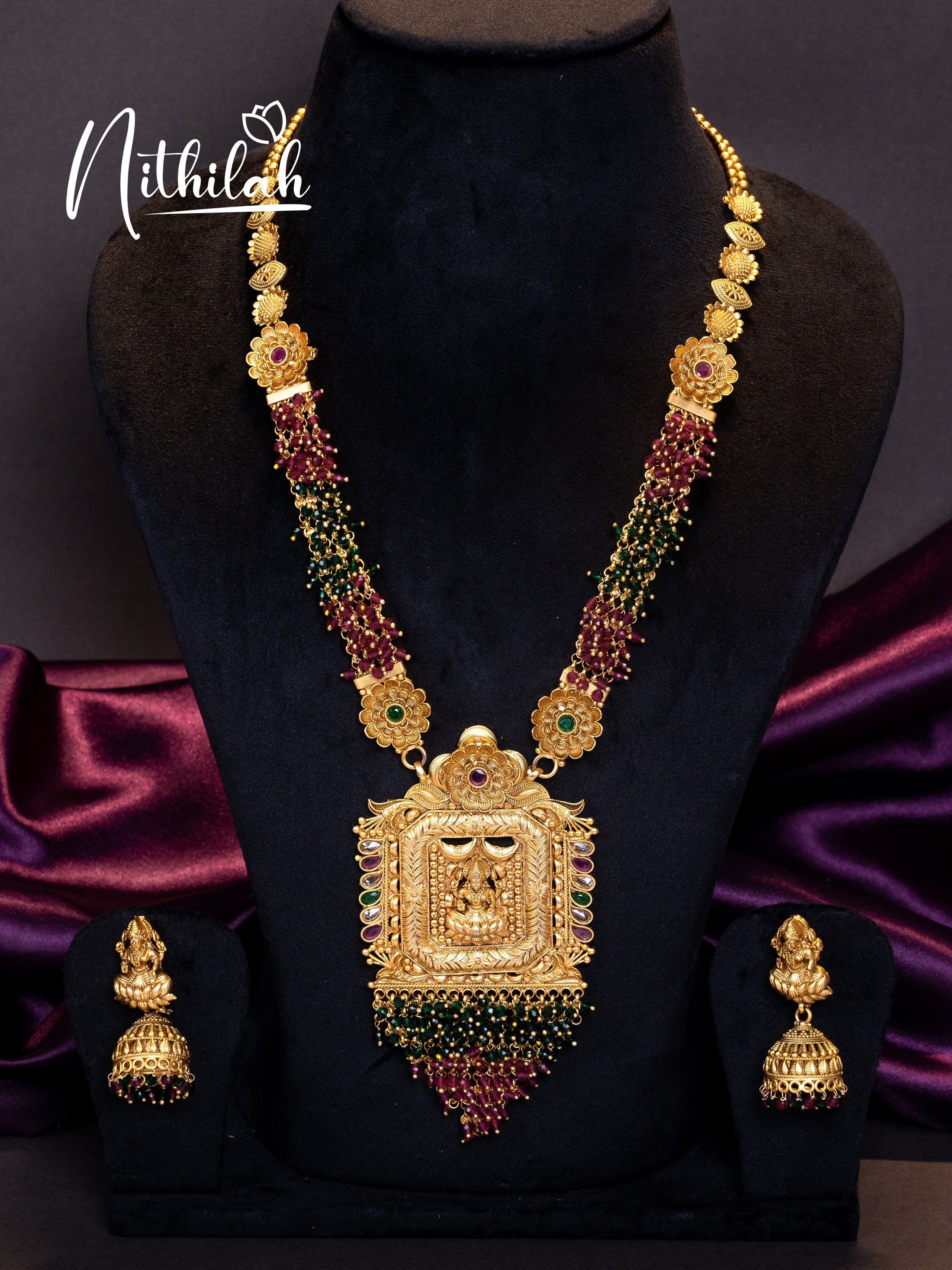 Buy Imitation Jewellery Red and Green Crystal Beads Lakshmi Haram NZAH111 Online