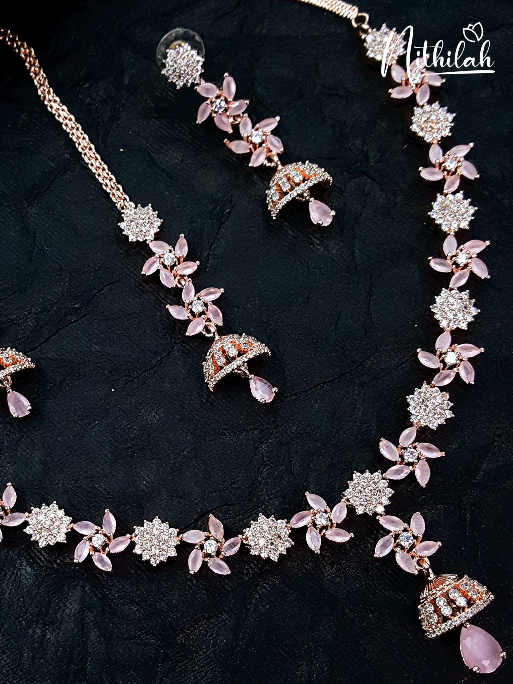 Rose Gold Flowers Necklace Jewellery Set