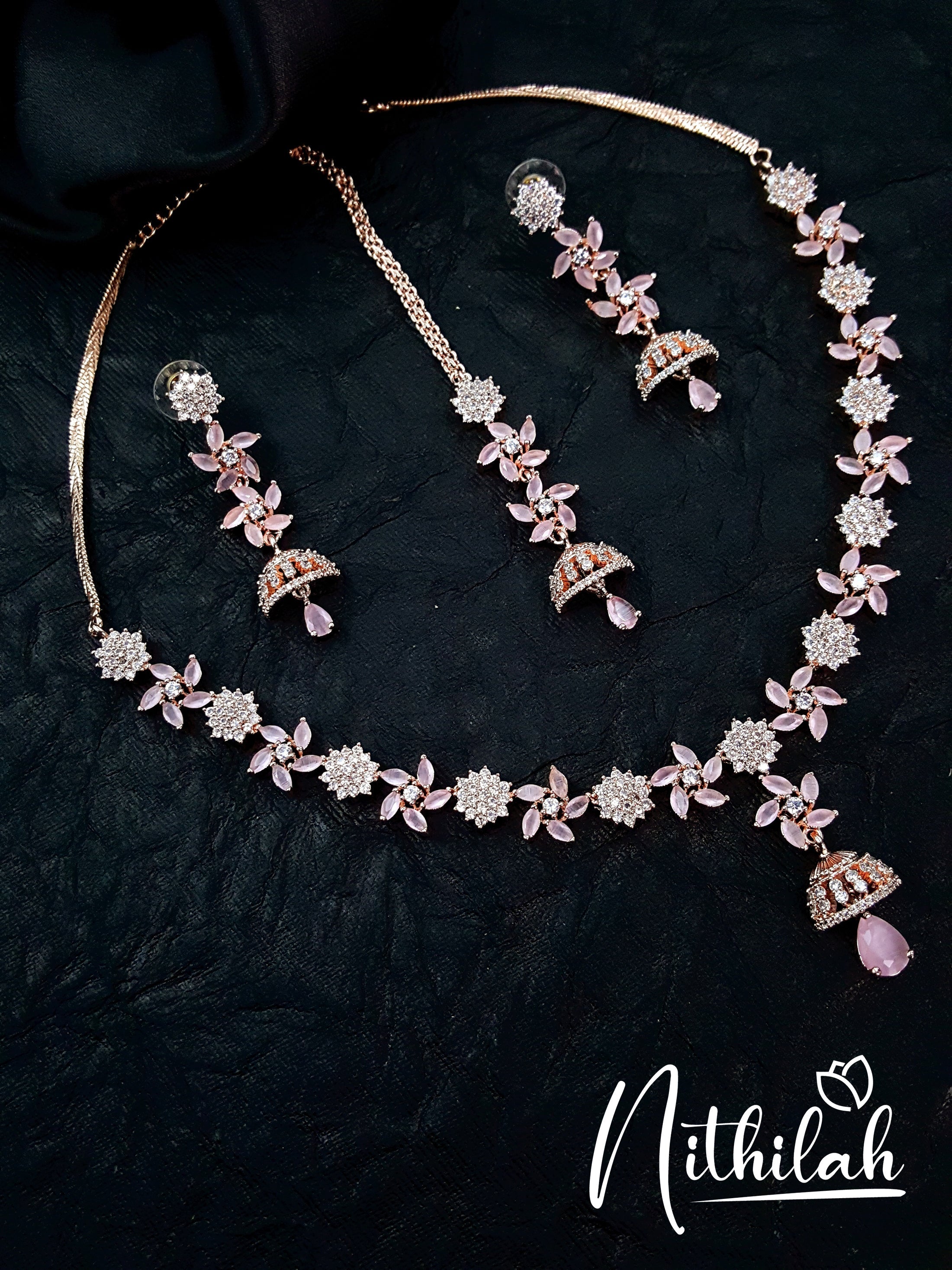 Buy Imitation Jewellery Rose Gold Flowers Necklace Jewellery Set NSGN144 Online