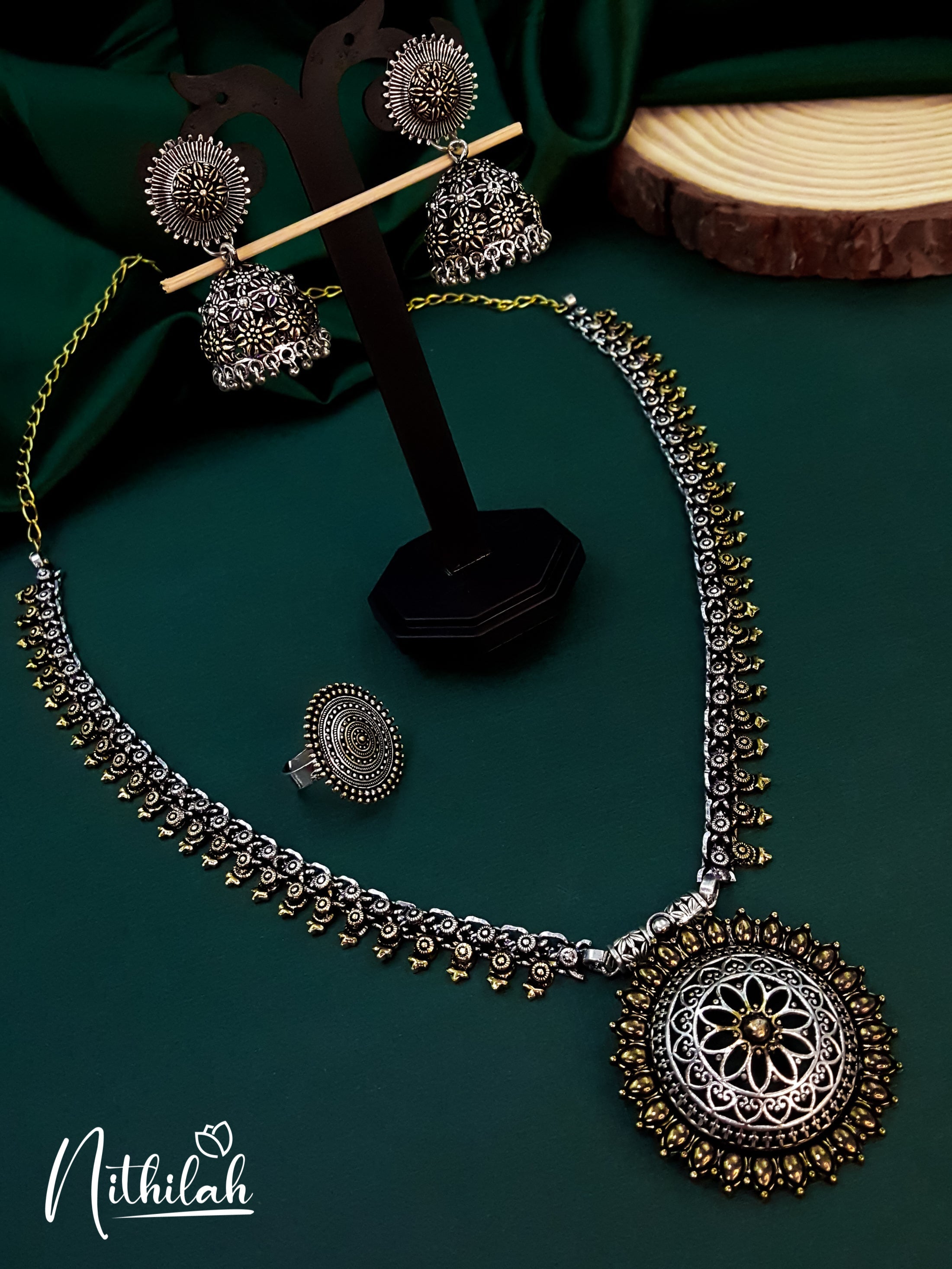Buy Imitation Jewellery Round Pendant Dual Tone Jewel Set NRTS144 Online